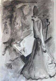 Conjunto de seis escenas oscuras en acuarela de la pintura modernista francesa del siglo XX