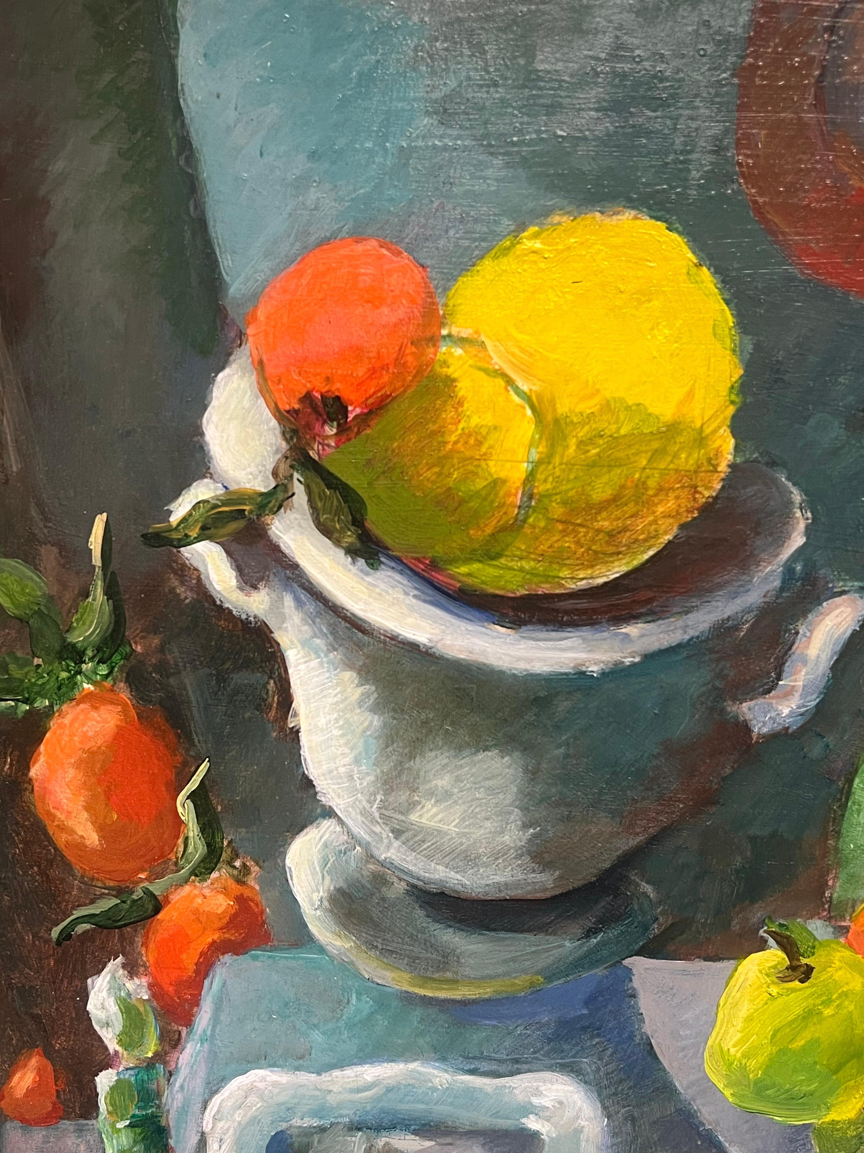 20th Century French Modernist Still Life of Oranges & Lemons Fruit Oil Painting - Gray Still-Life Painting by Guy Nicod