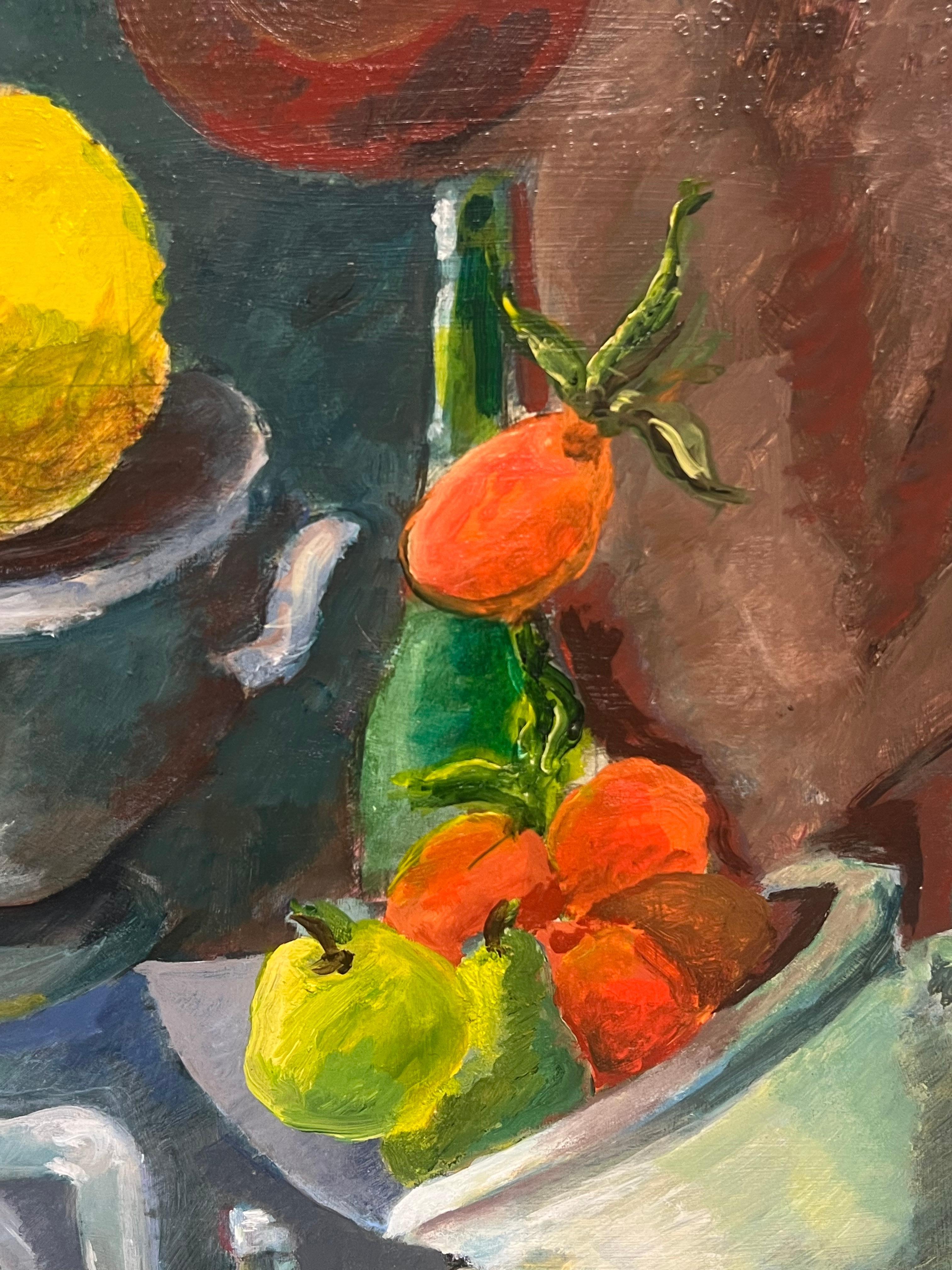 Still Life of Fruit
Guy Nicod (French 1923 - 2021)
signed oil on board, framed
framed: 28 x 22 inches
board: 26 x 20 inches
provenance: artists estate, France
condition: very good and sound condition


