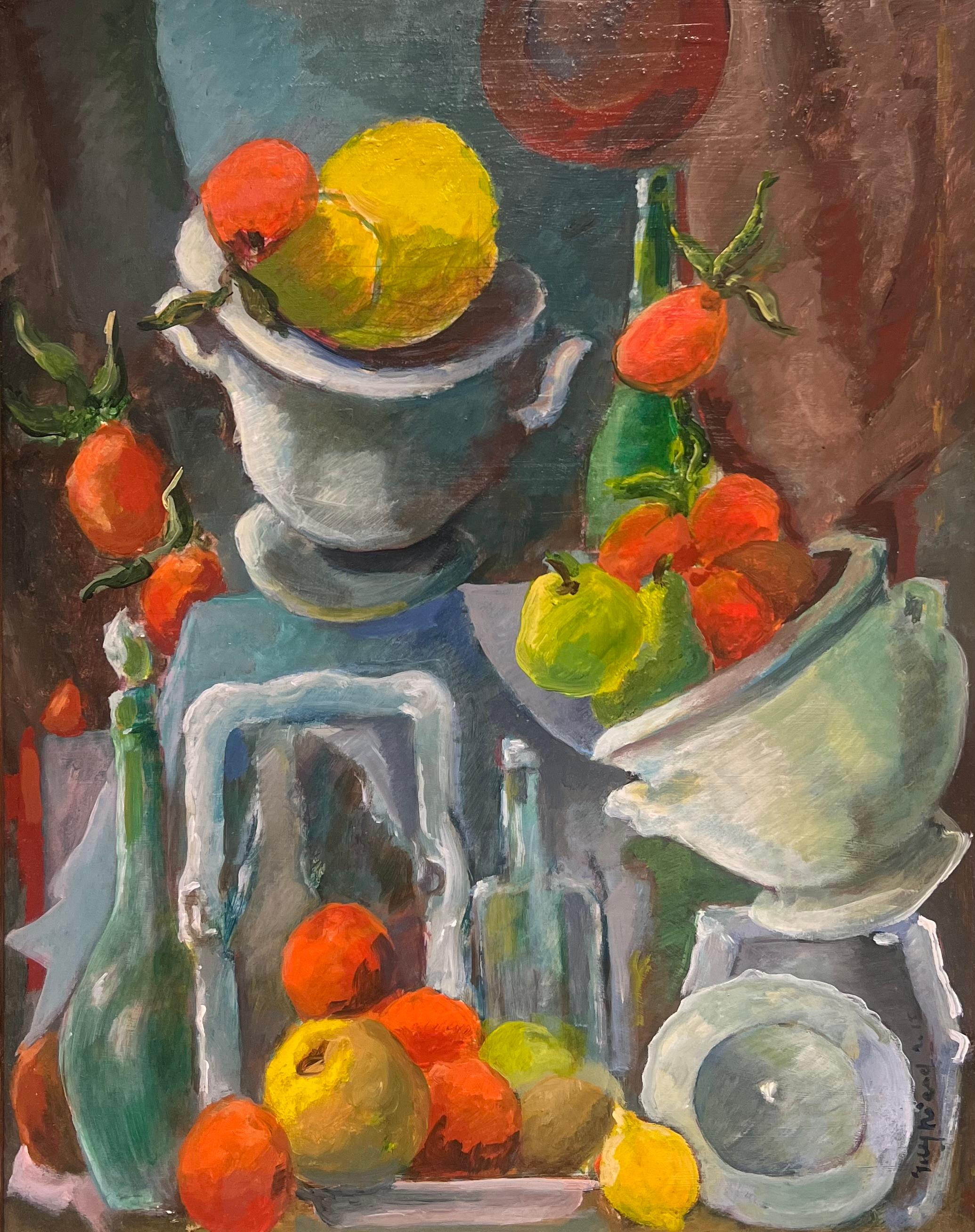 Guy Nicod Still-Life Painting - 20th Century French Modernist Still Life of Oranges & Lemons Fruit Oil Painting