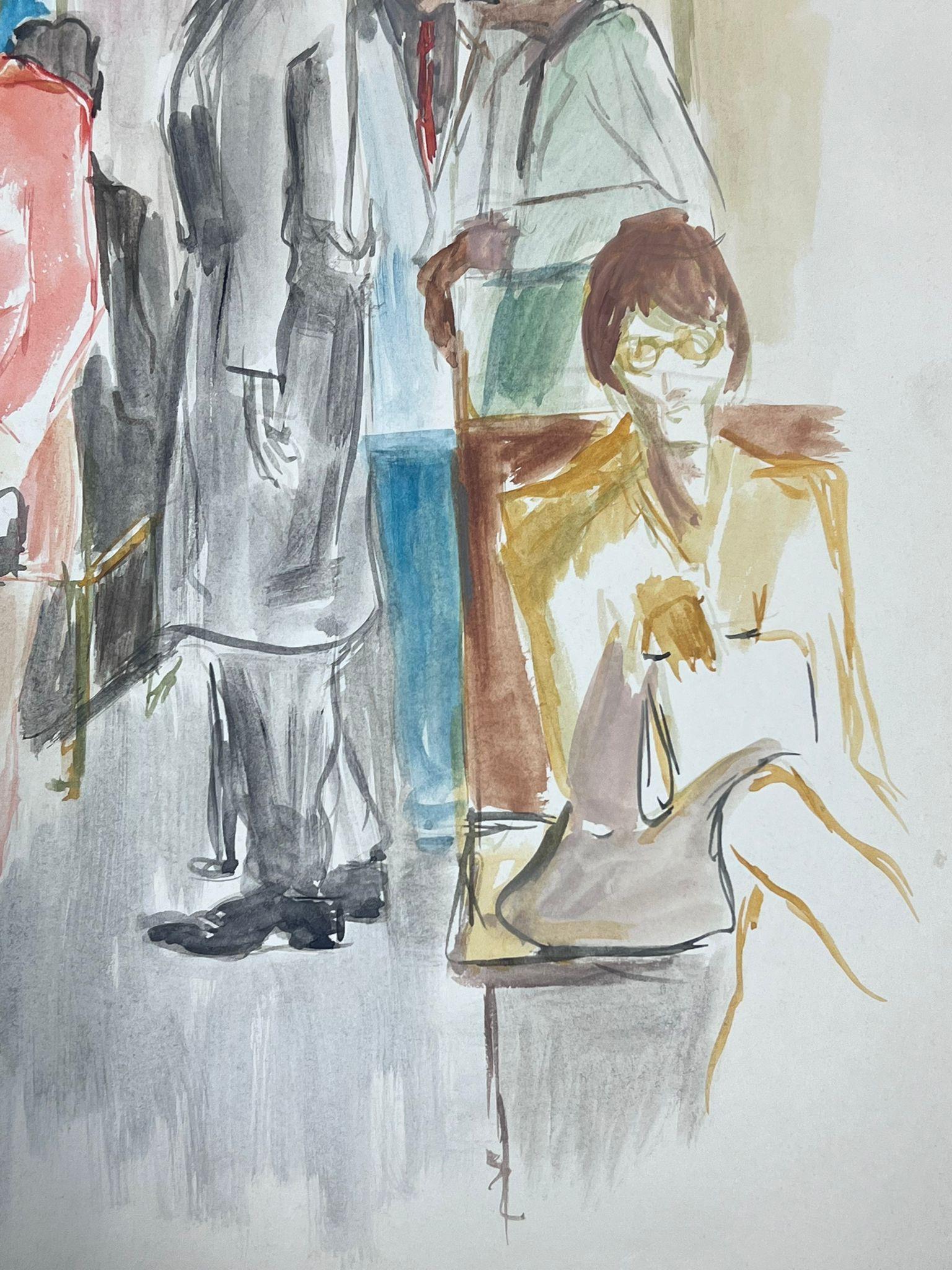 20th Century French Painting Figures In Waiting Room Watercolour  - Modern Art by Guy Nicod