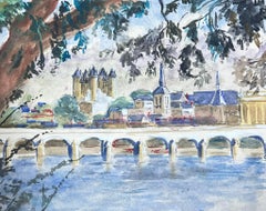 Französisches postimpressionistisches Gemälde des 20. Jahrhunderts mit Blick auf Stadt und Fluss