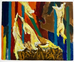 Abstract Draped Fabrics and Vertical Forms French Modernist Gouache