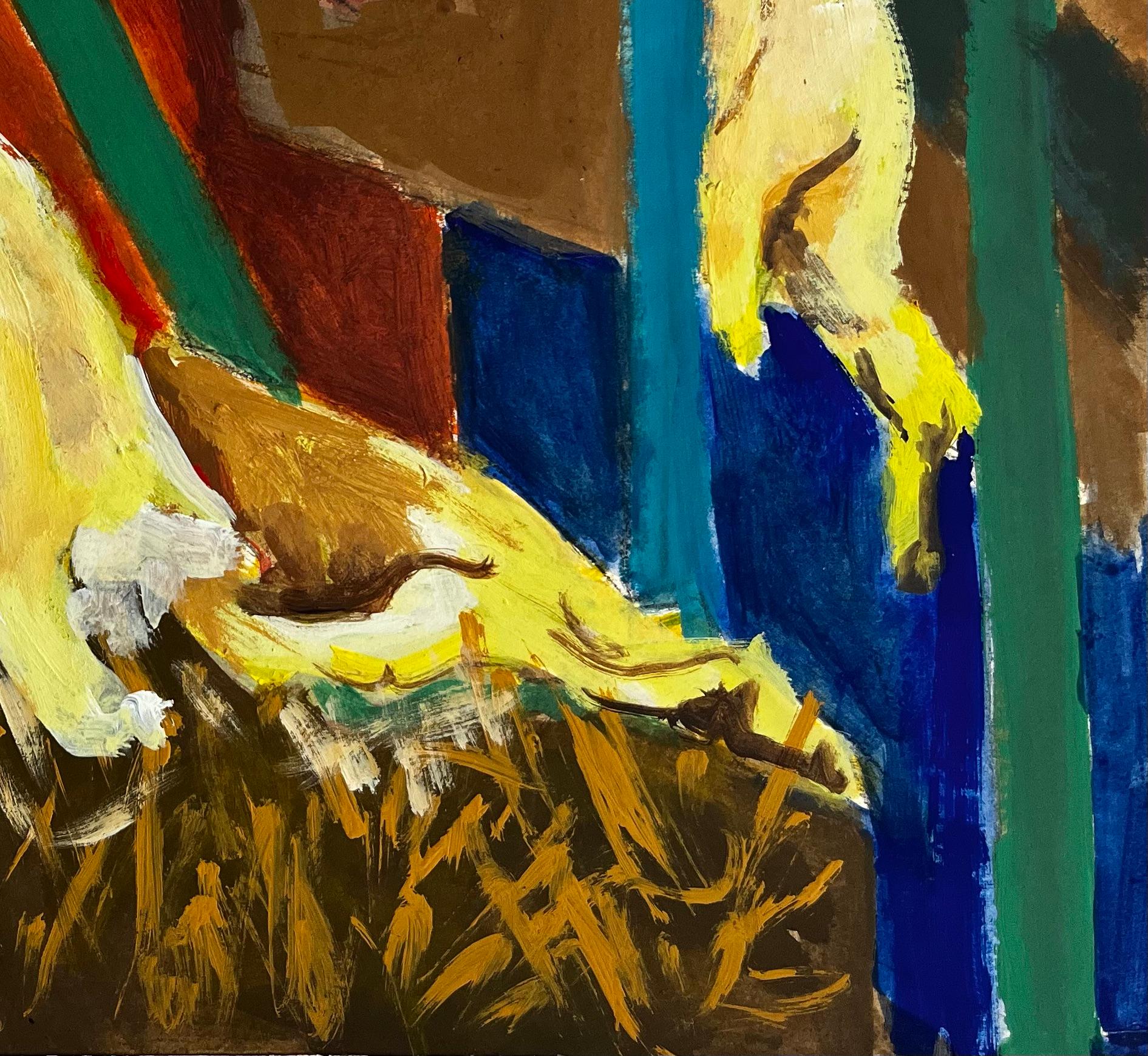 Title: Abstract Draped Fabrics and Vertical Forms French Modernist Gouache
Guy Nicod (French 1923 - 2021) 
Gouache on artist paper, unframed
Size: 15.75 x 19 inches (height x width)
Provenance: Artists estate, France
Condition: Good overall with