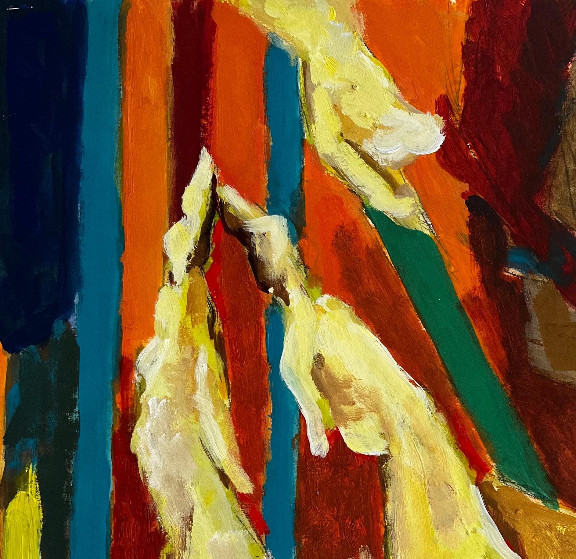 Abstract Draped Fabrics and Vertical Forms French Modernist Gouache For Sale 2