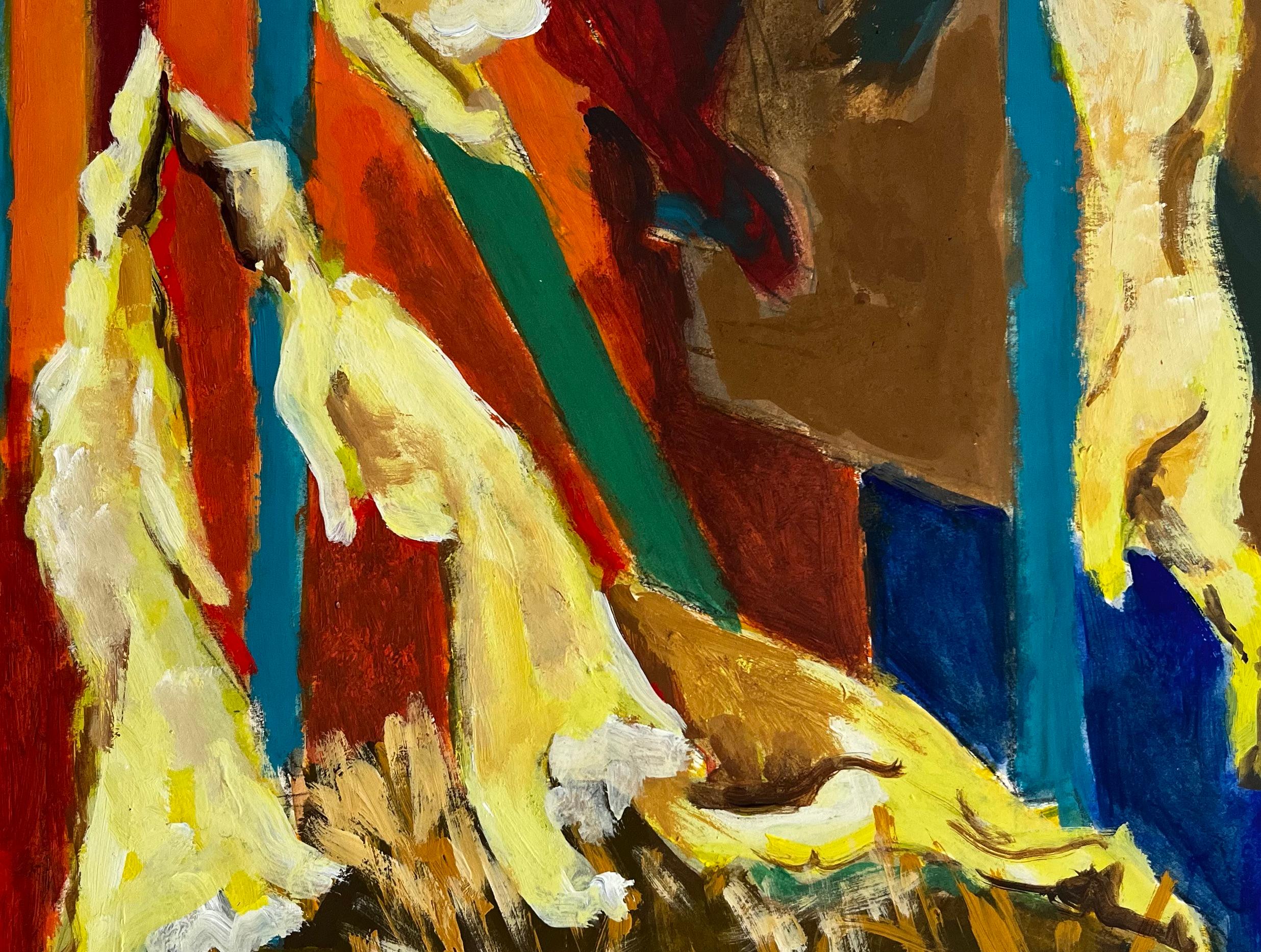 Abstract Draped Fabrics and Vertical Forms French Modernist Gouache For Sale 3