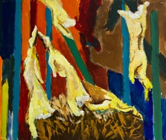 Telas abstractas drapeadas y formas verticales Gouache modernista francés