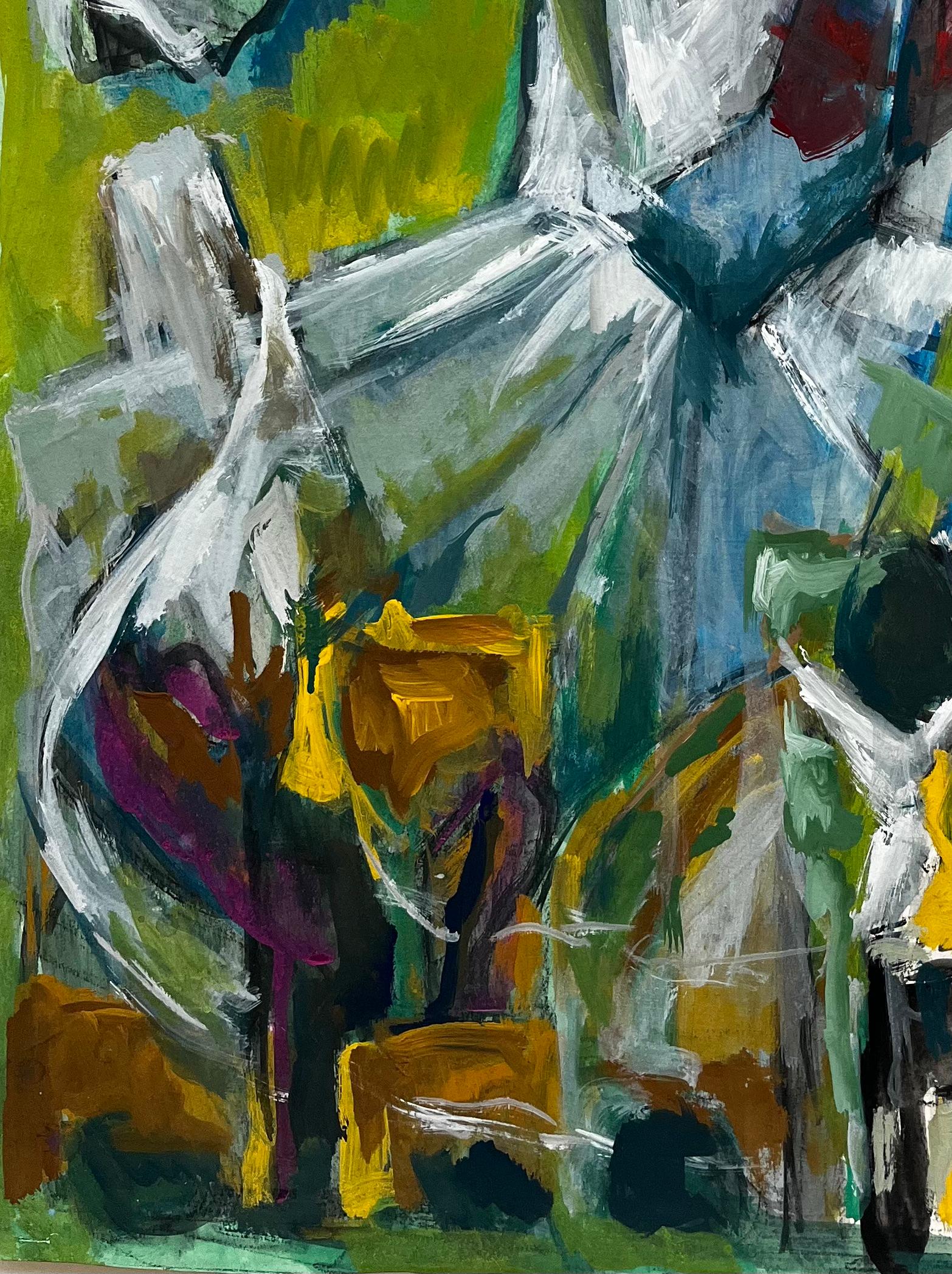 Abstract Expressionist Figures Dynamic French Modernist Gouache Painting For Sale 1