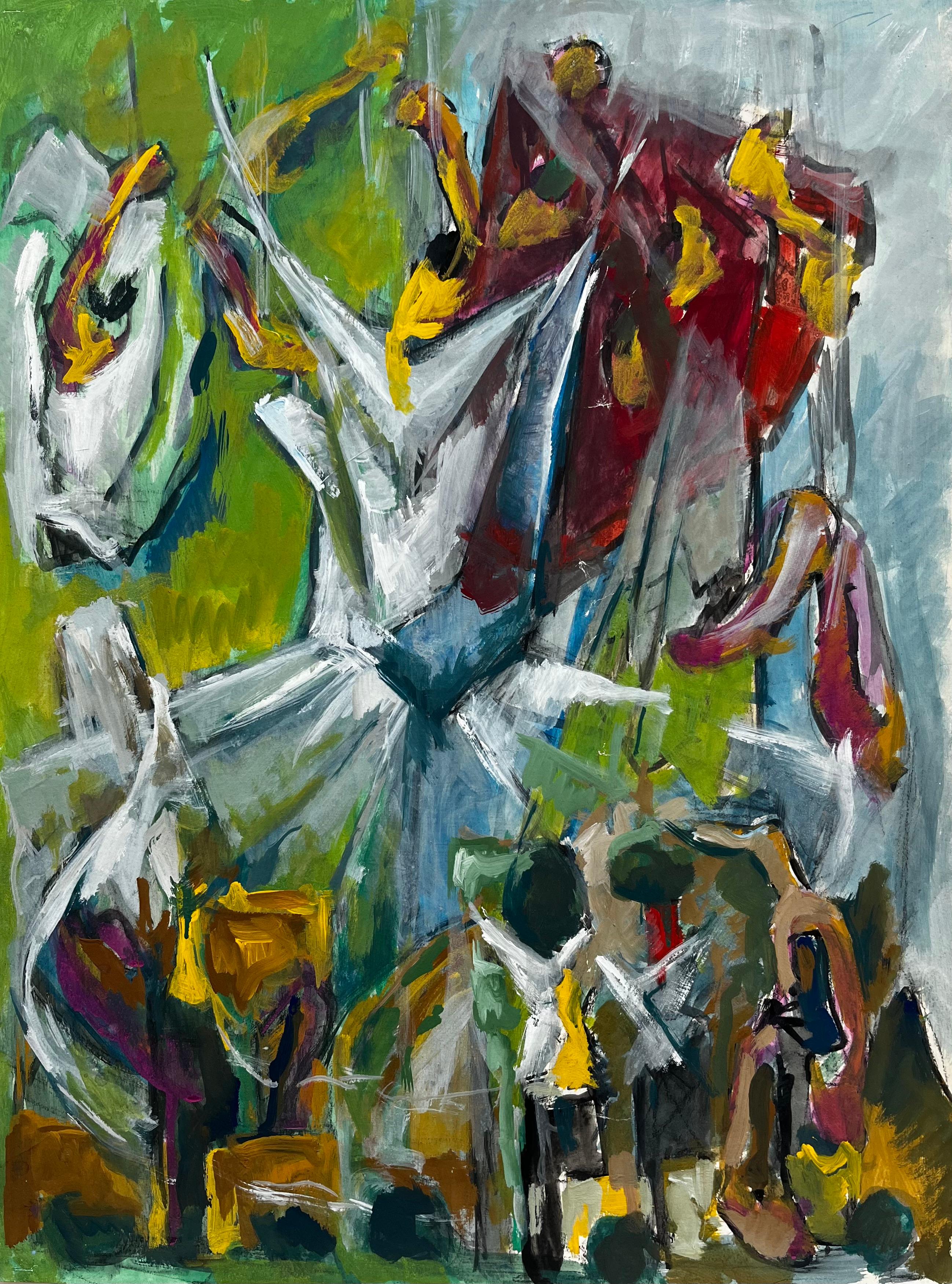 Abstract Expressionist Figures Dynamic French Modernist Gouache Painting