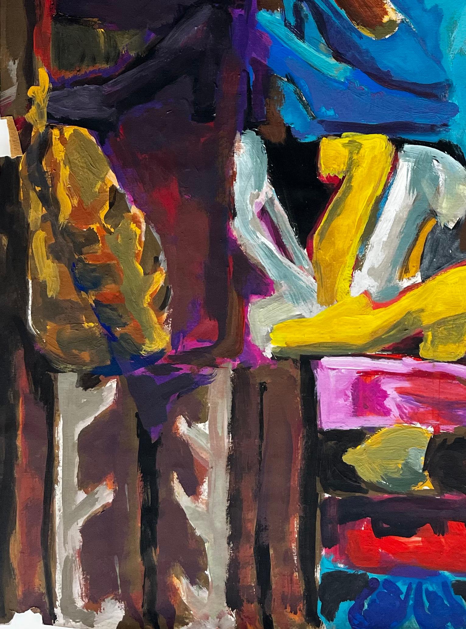 Abstraktes Interieur mit Damenschuhen Buntes Französisch Modernist Gouache im Angebot 1