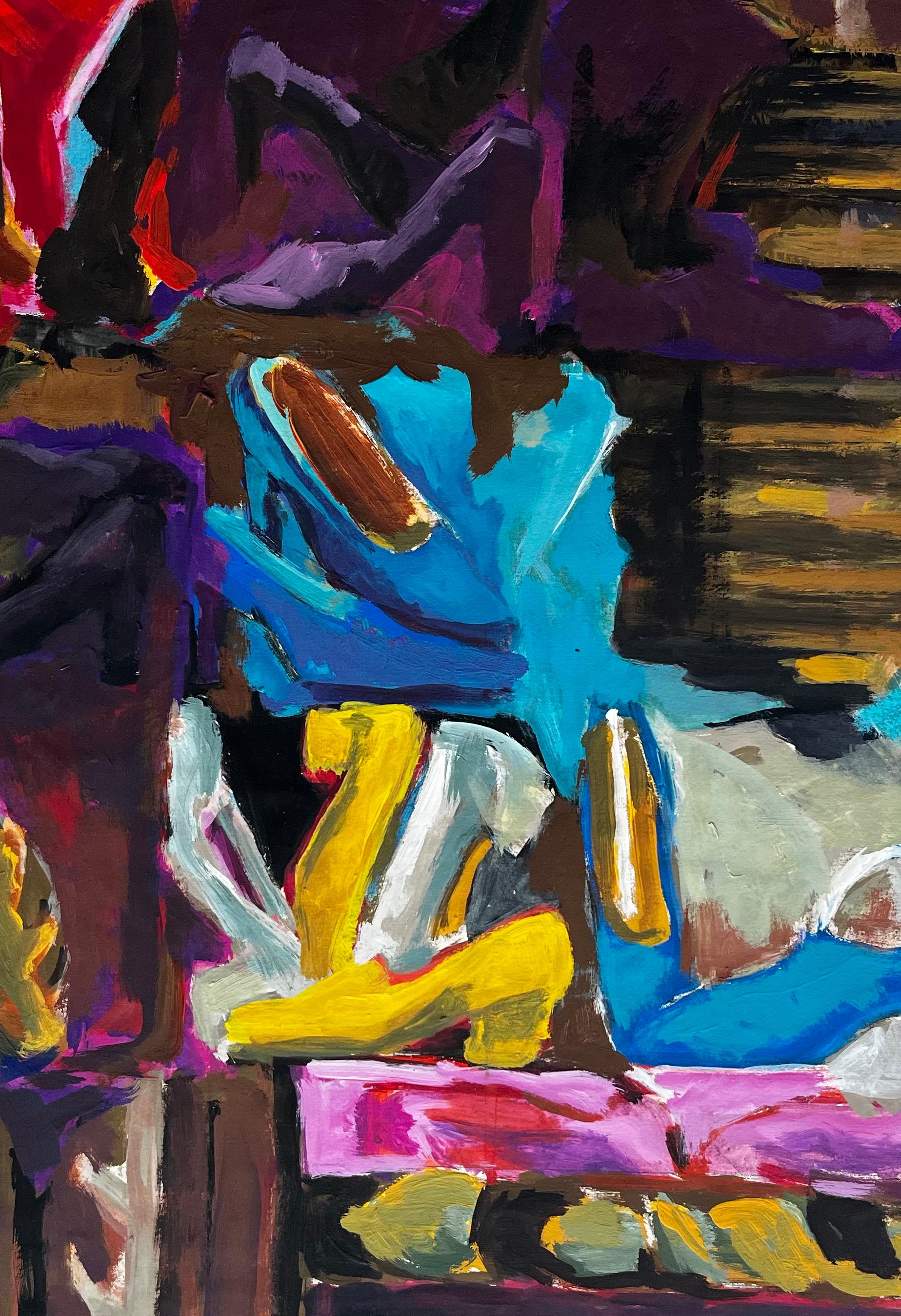 Abstraktes Interieur mit Damenschuhen Buntes Französisch Modernist Gouache im Angebot 2