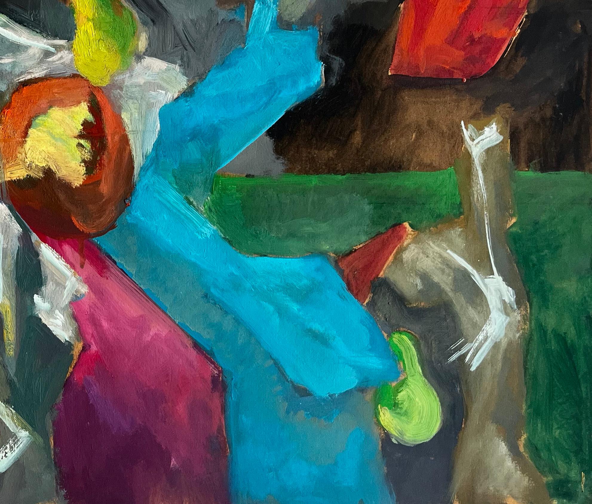 Abstract Red Flowers with Fruit and Draped Fabrics Modernist Gouache For Sale 1