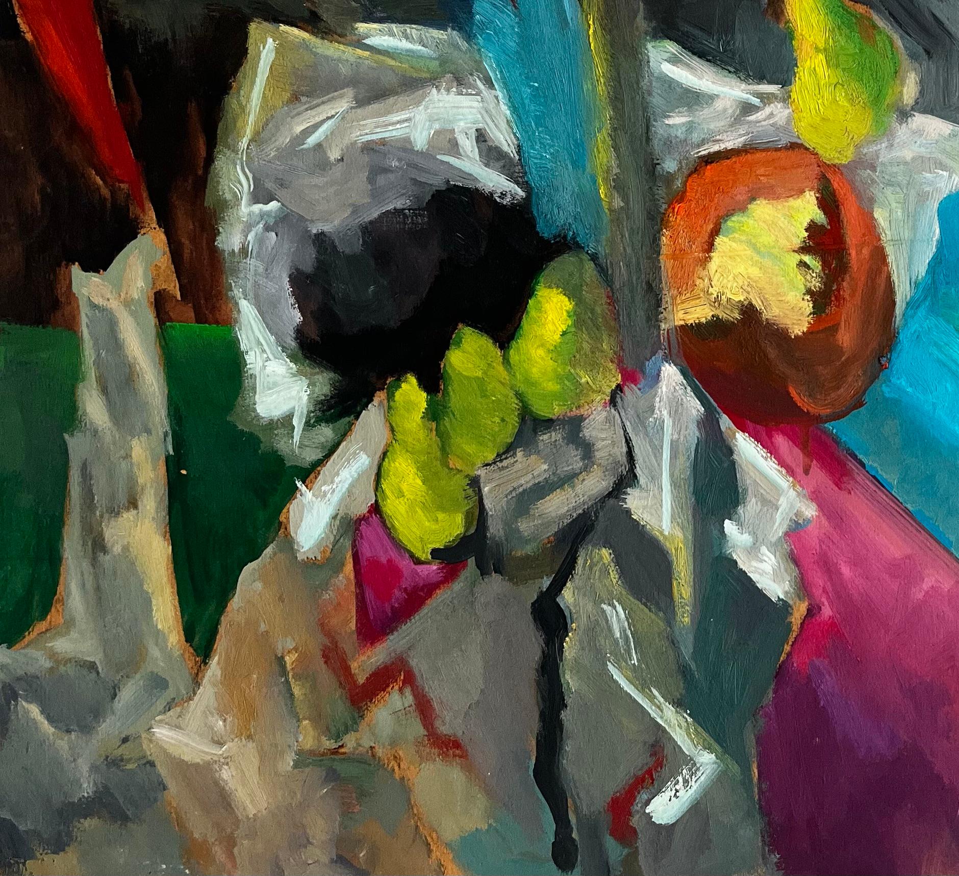 Abstract Red Flowers with Fruit and Draped Fabrics Modernist Gouache For Sale 2