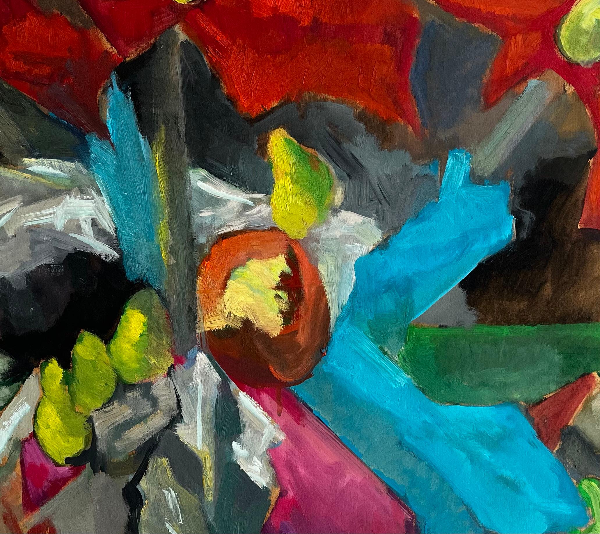 Abstract Red Flowers with Fruit and Draped Fabrics Modernist Gouache For Sale 3