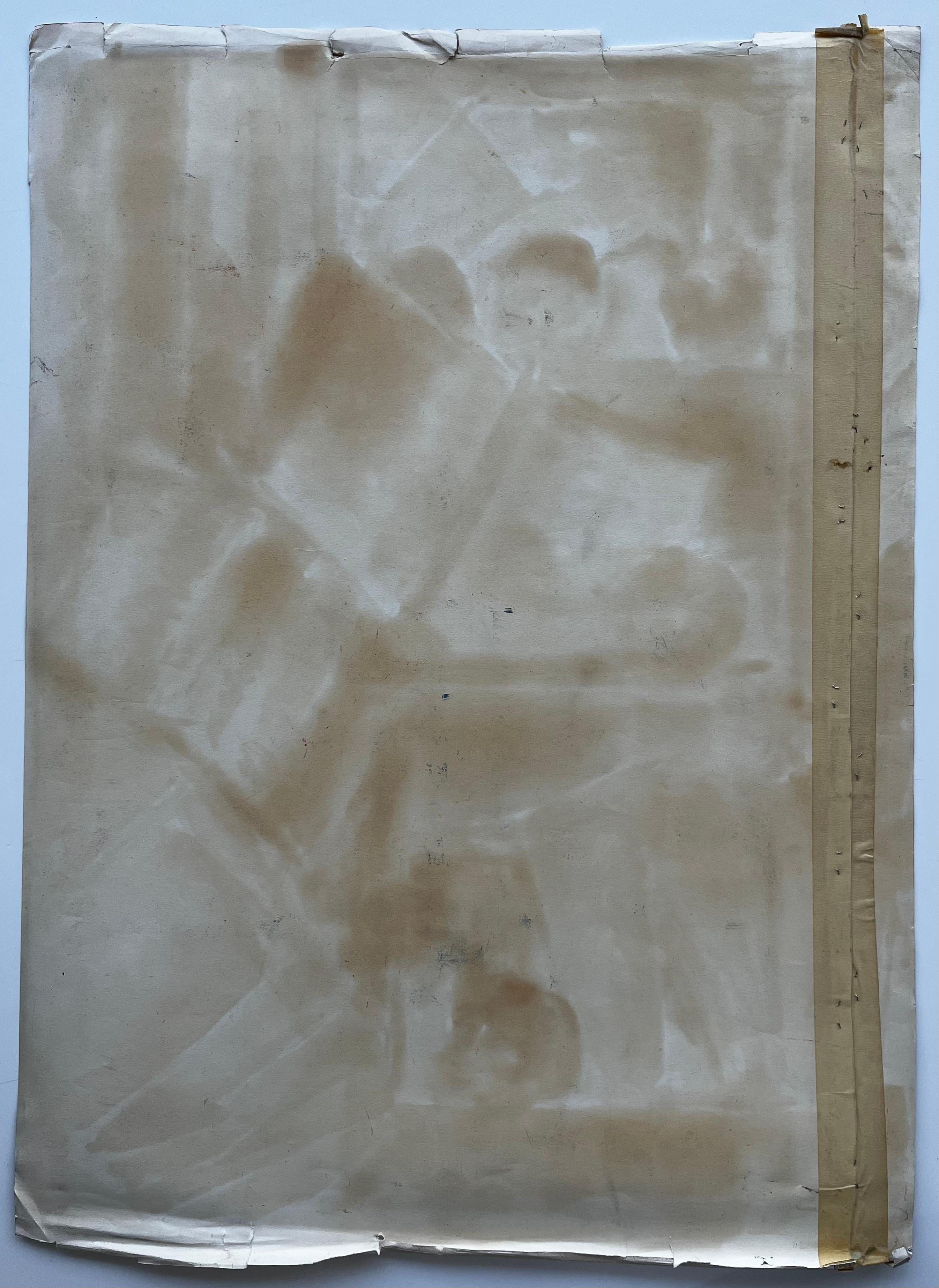 Abstraktes Stilleben mit Büchern, Papieren und Äpfeln Französische Gouache der Moderne im Angebot 4