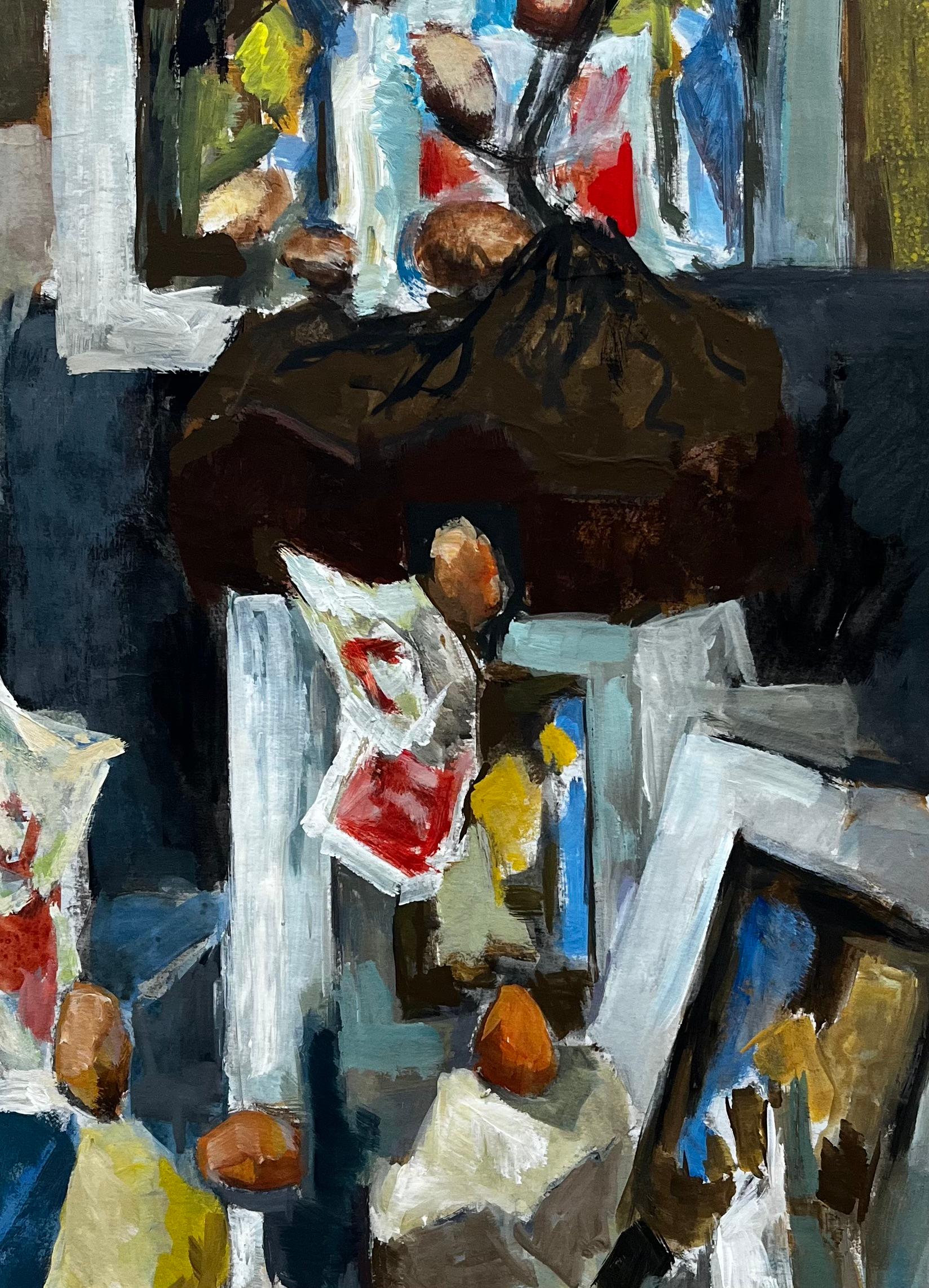 Abstract Still Life with Bottles Nuts and Frames French Modernist Gouache For Sale 2