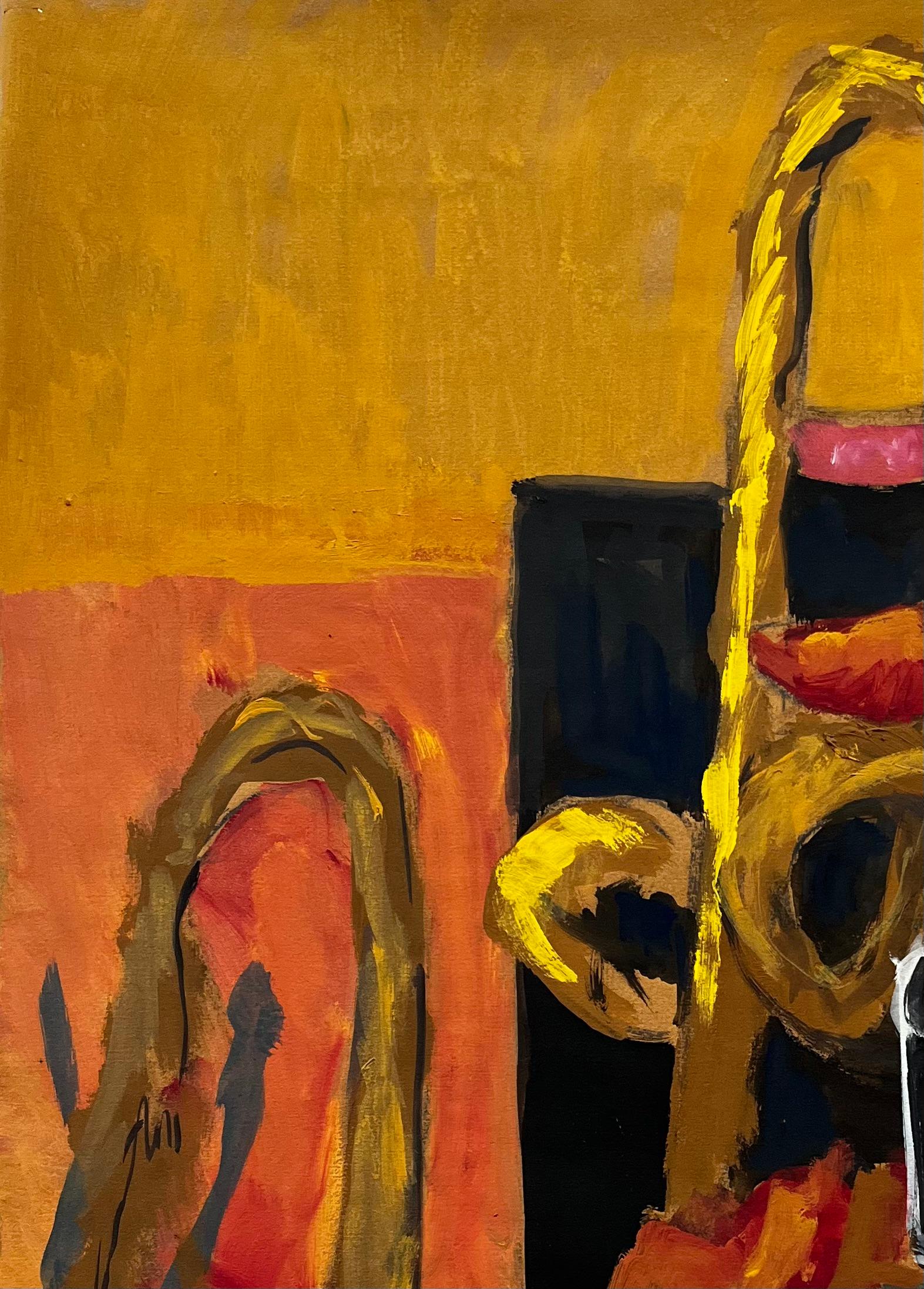 Abstract Still Life with Brass Musical Instruments Modernist Gouache For Sale 1