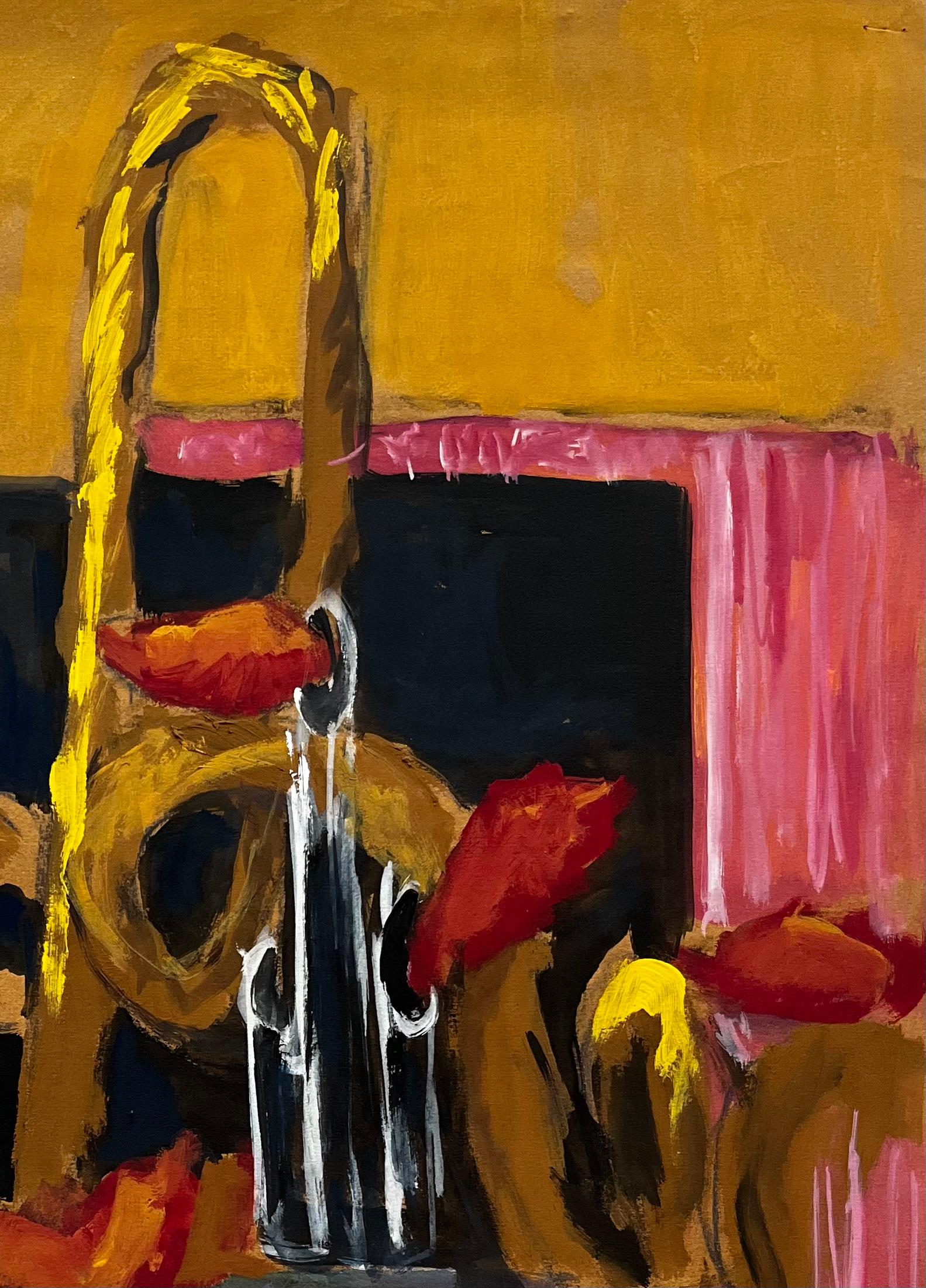 Abstract Still Life with Brass Musical Instruments Modernist Gouache For Sale 2