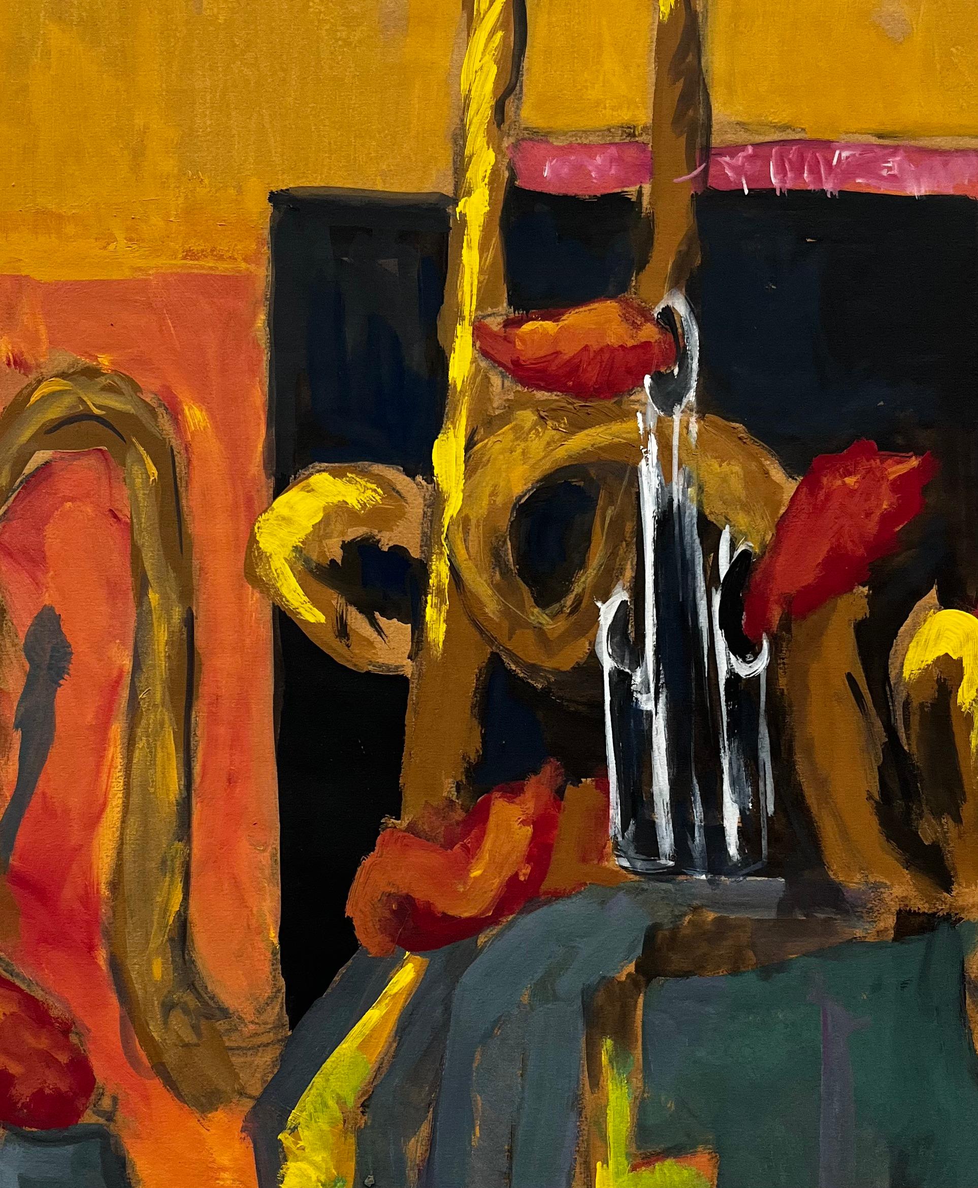 Abstract Still Life with Brass Musical Instruments Modernist Gouache For Sale 3
