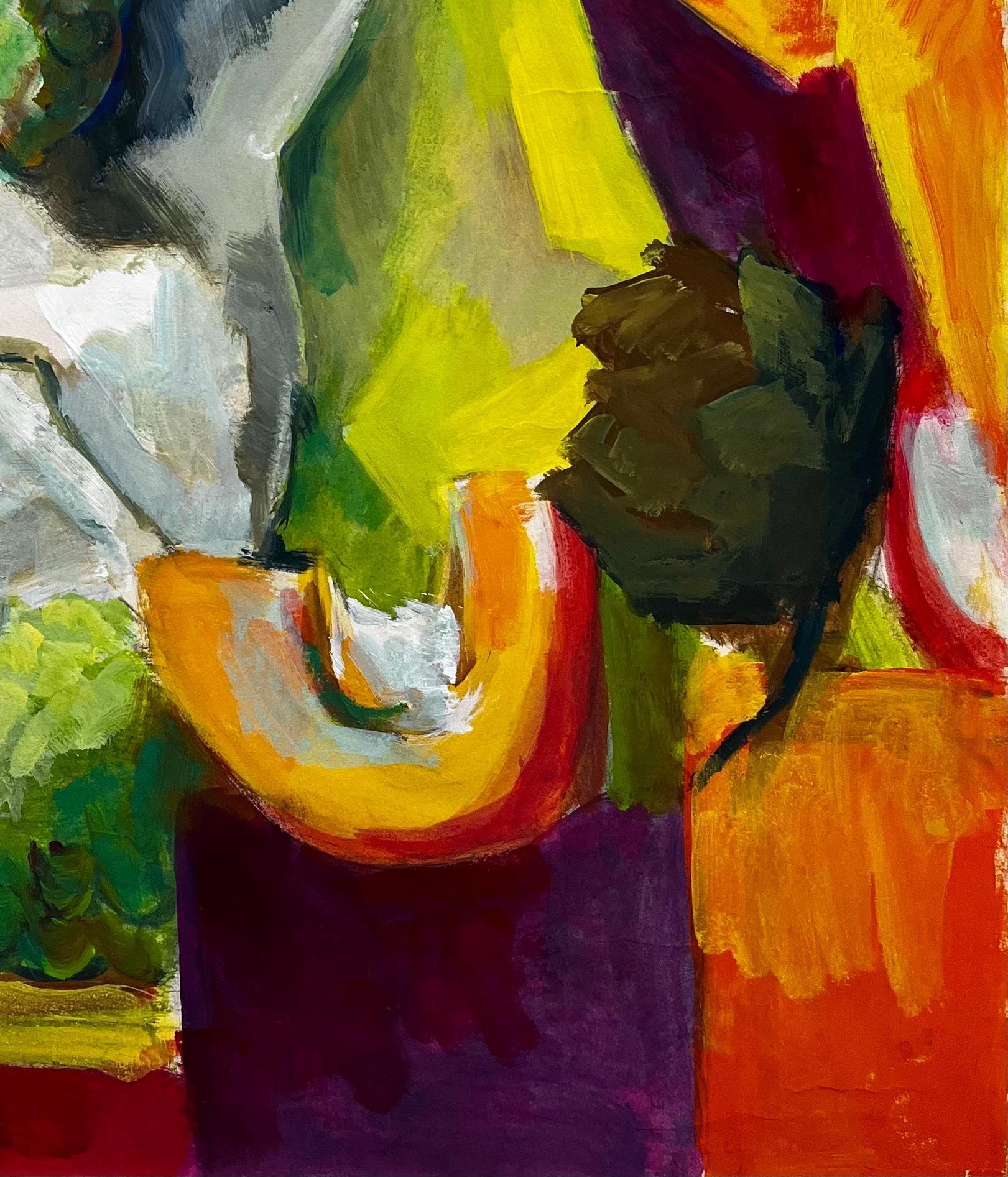 Abstraktes Stillleben mit Obst Trauben Birnen und Melone Französische Moderne Gouache im Angebot 1