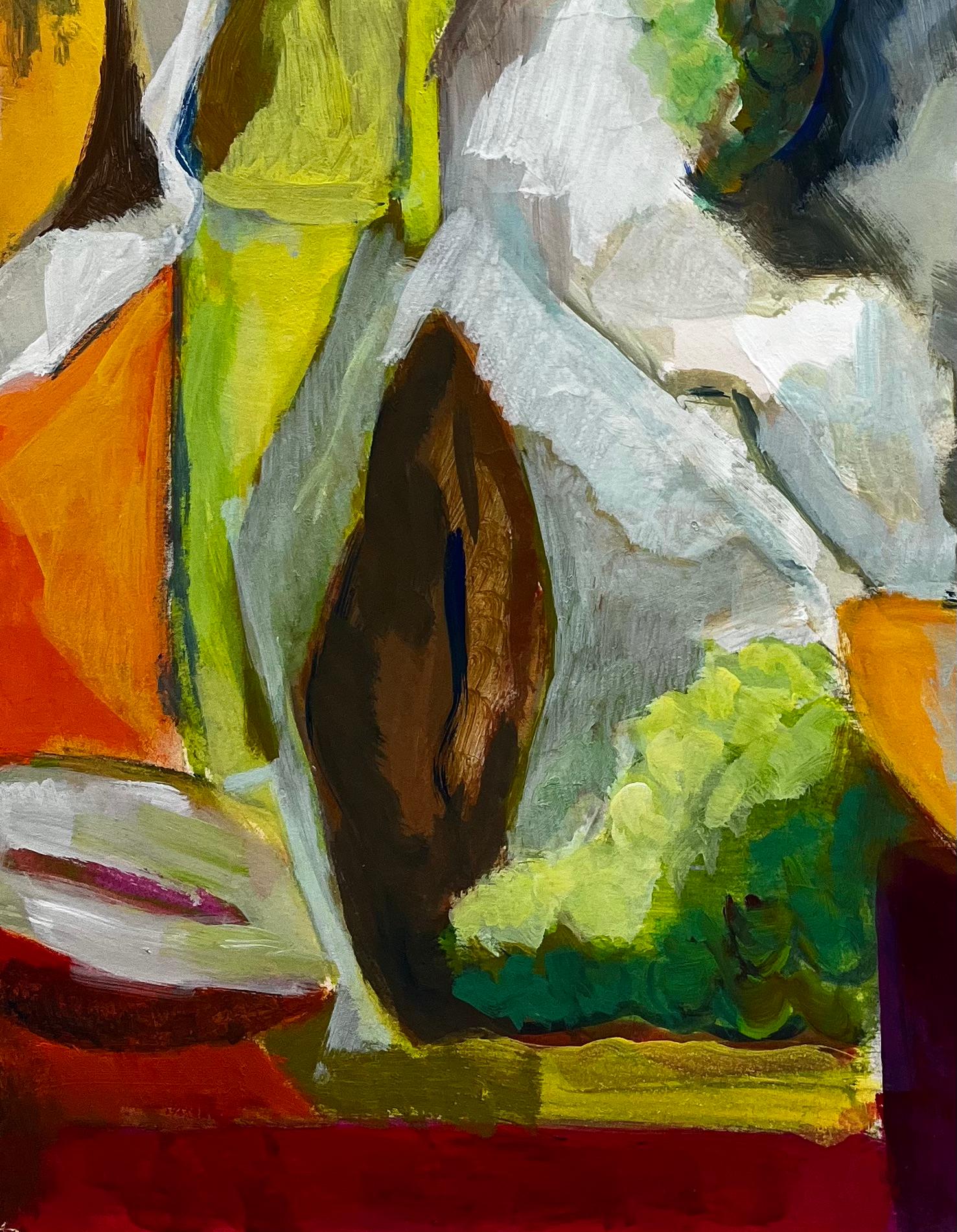 Abstraktes Stillleben mit Obst Trauben Birnen und Melone Französische Moderne Gouache im Angebot 2