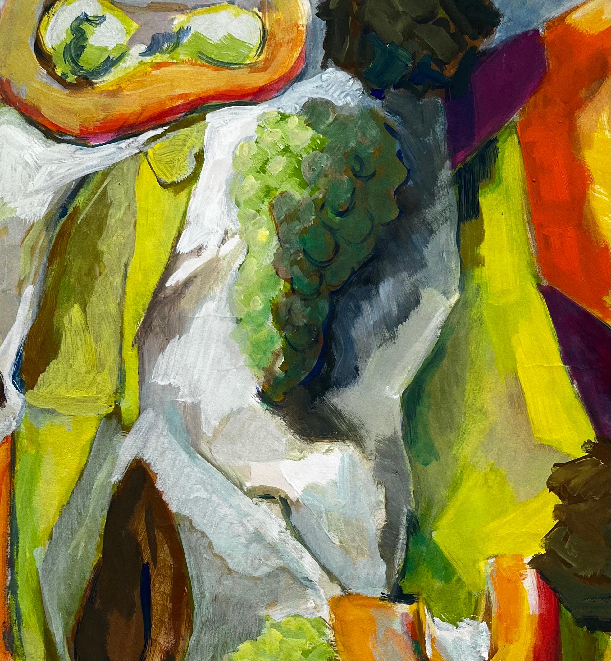 Abstraktes Stillleben mit Obst Trauben Birnen und Melone Französische Moderne Gouache im Angebot 3