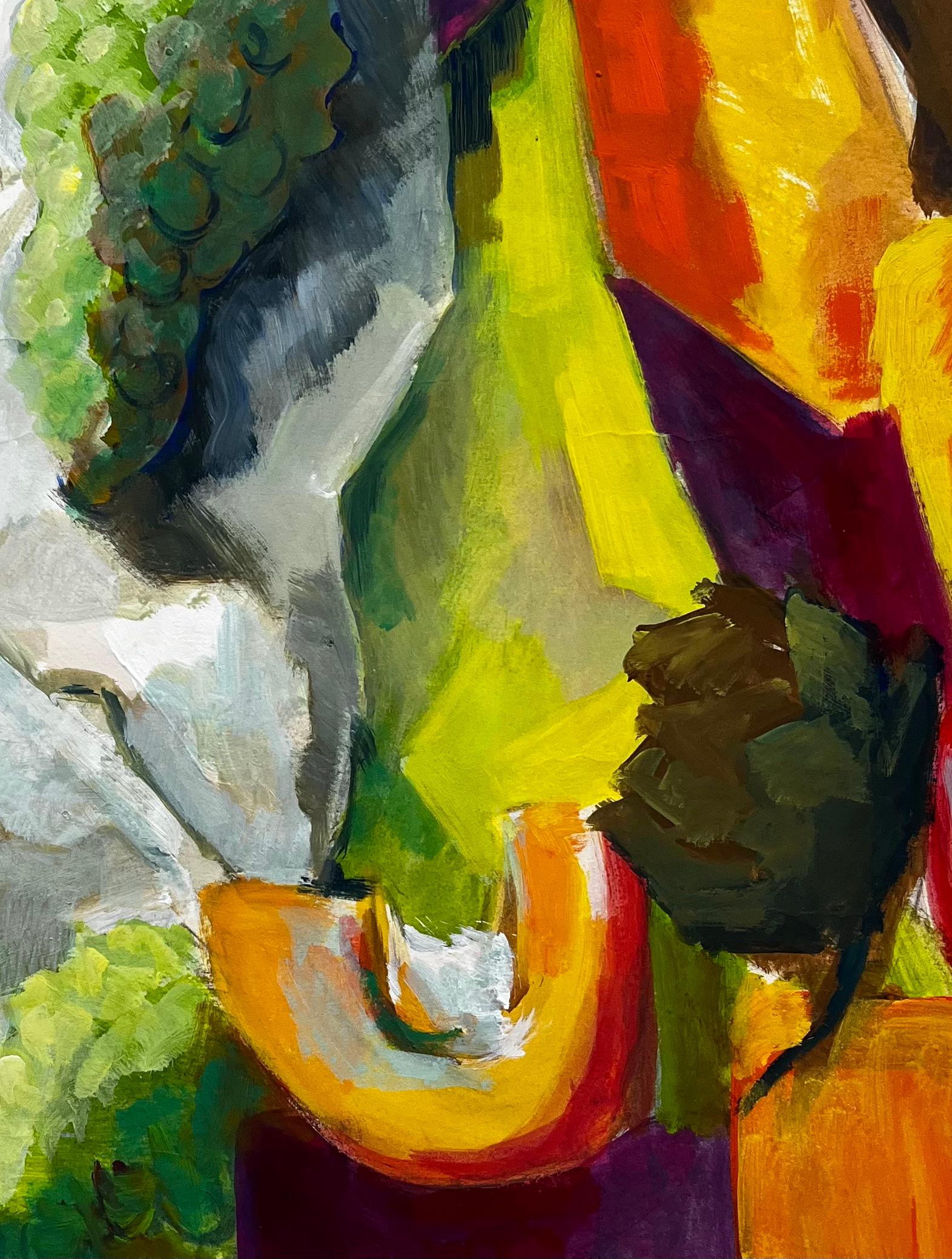 Abstraktes Stillleben mit Obst Trauben Birnen und Melone Französische Moderne Gouache im Angebot 4