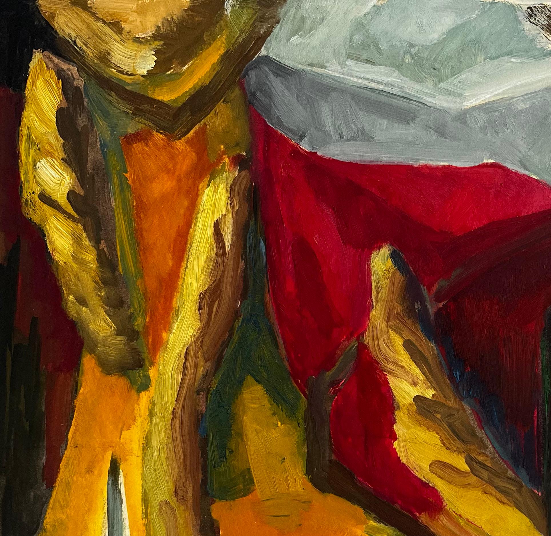 Abstract Still Life with Green Bottle Draped Fabrics Fruit Forms Modernist For Sale 2