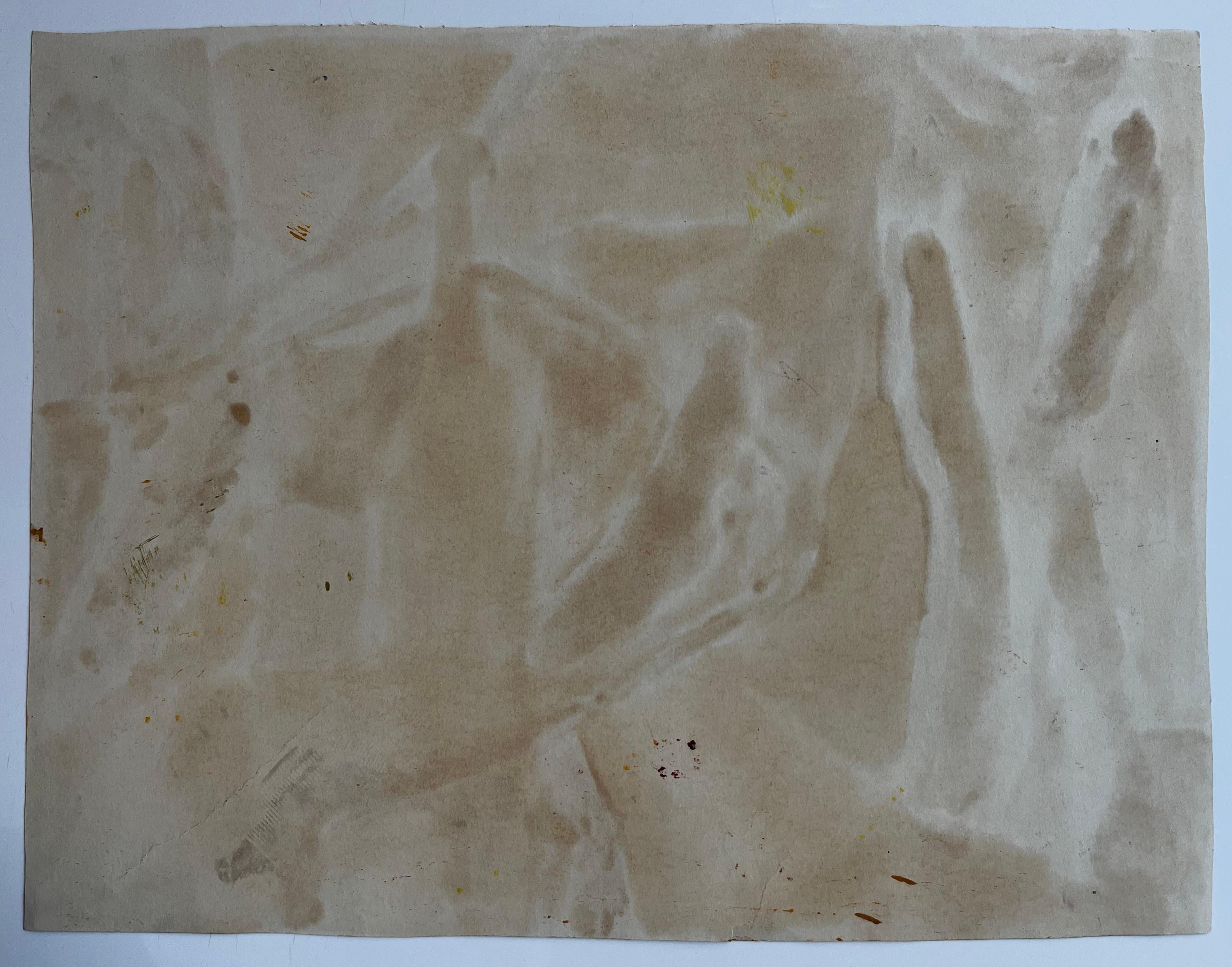 Abstract Still Life with Green Bottle Draped Fabrics Fruit Forms Modernist For Sale 4