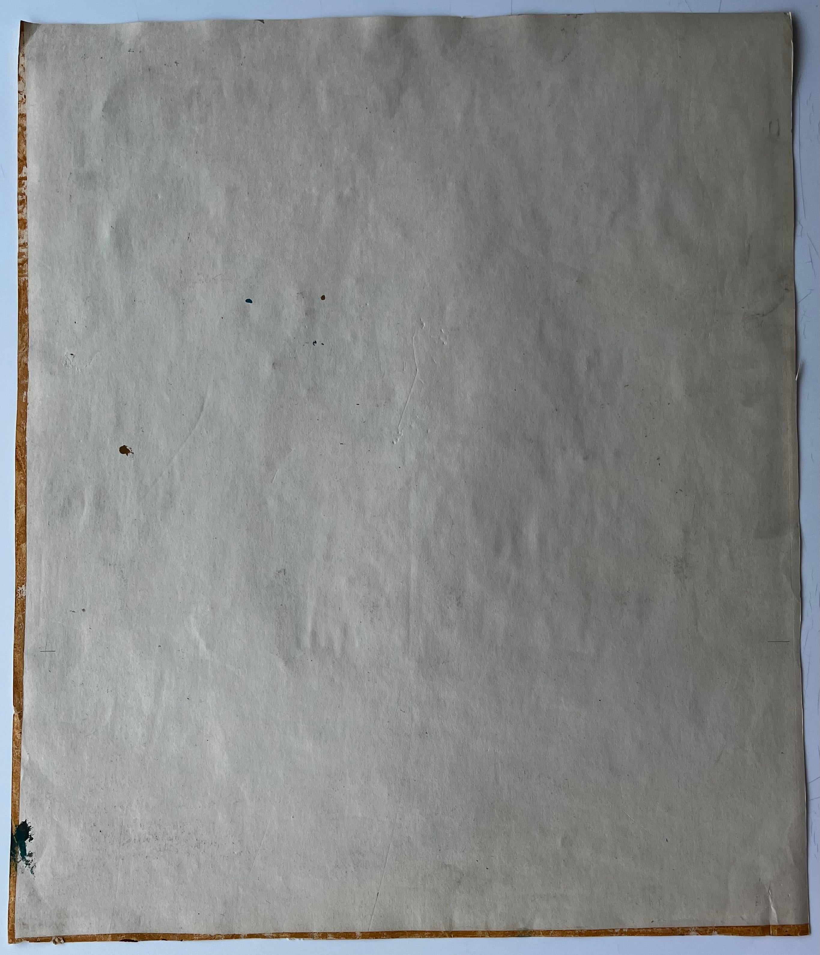 Abstraktes Stilleben mit grünen Kugeln, gelben Seilen und rosa Tüchern Französische Gouache im Angebot 2