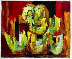 Abstract Still Life with Melons Bold Colourful French Modernist Gouache