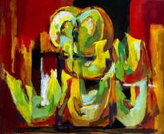 Abstract Still Life with Melons Bold Colourful French Modernist Gouache