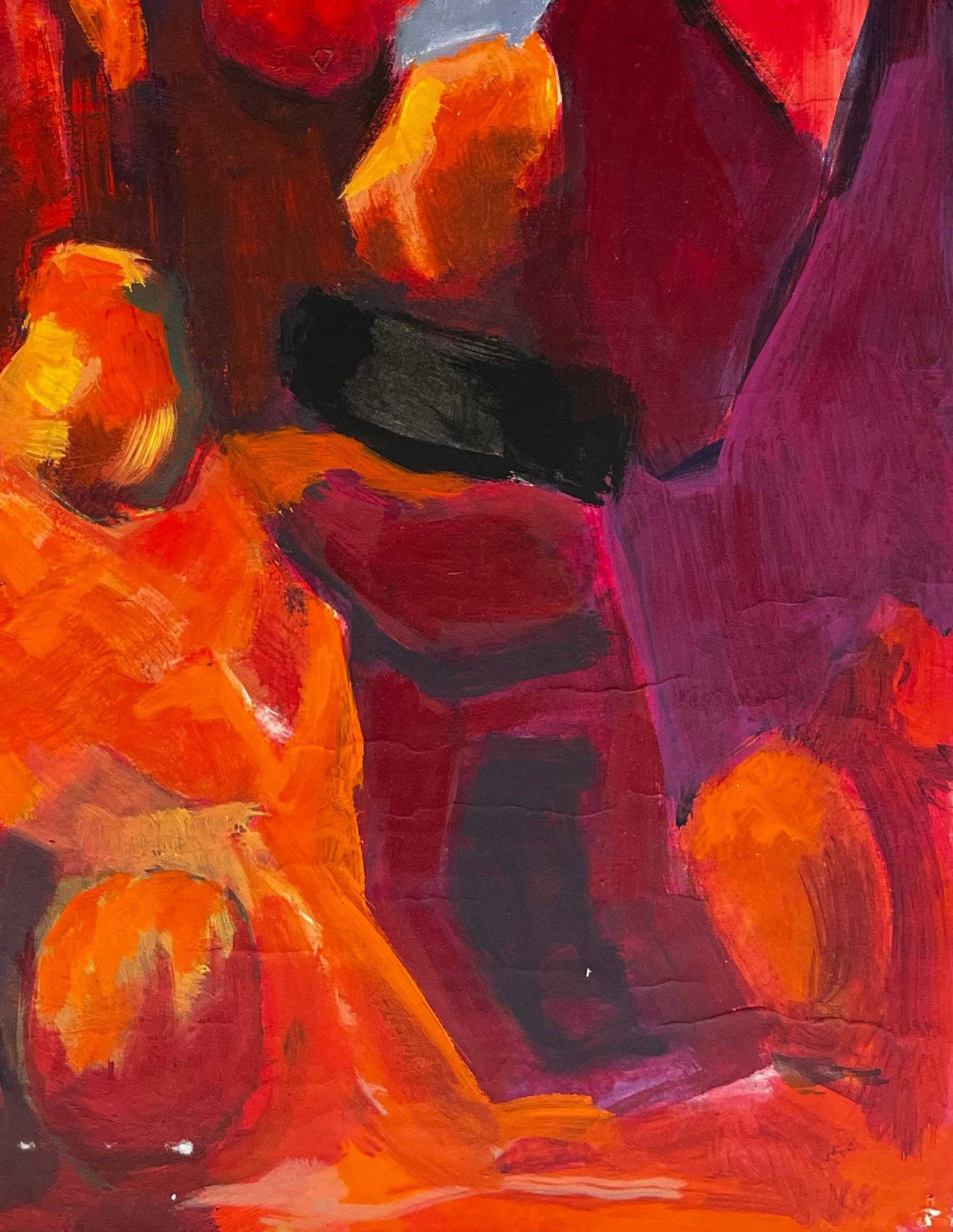 Abstract Still Life with Pears Apples and Oranges Modernist Gouache For Sale 1