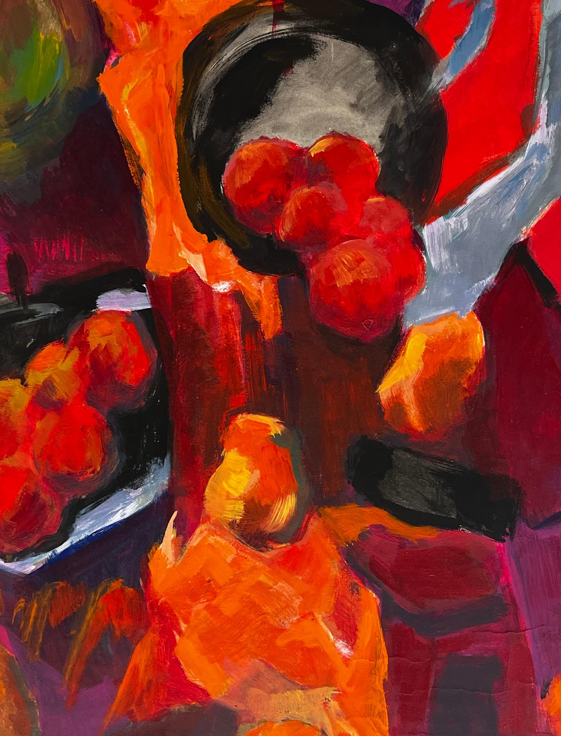 Abstract Still Life with Pears Apples and Oranges Modernist Gouache For Sale 3