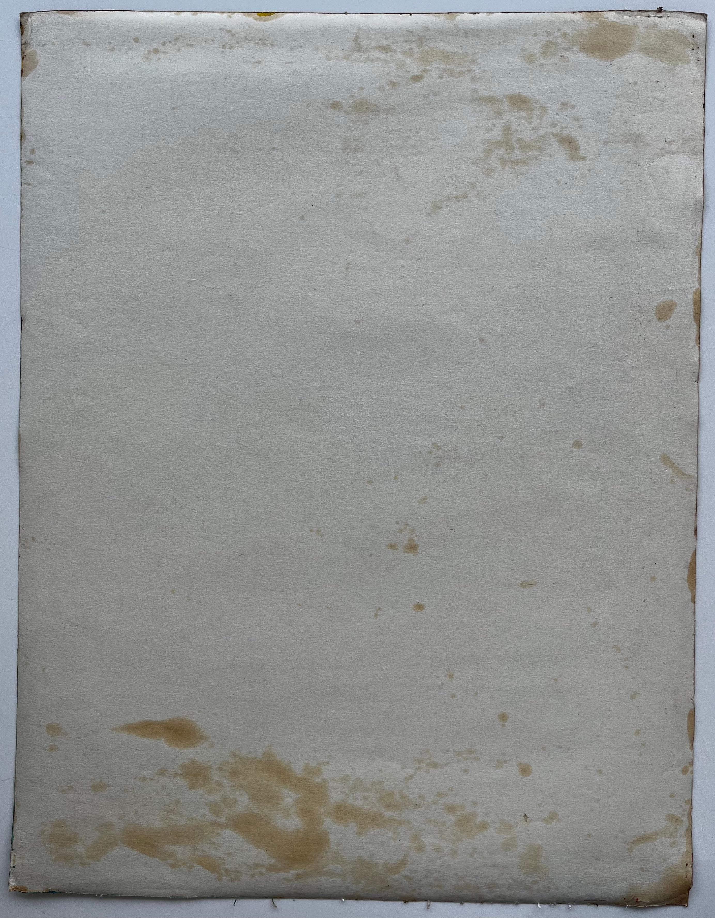 Nature morte abstraite avec assiettes, bols et chaise Gouache moderniste française en vente 3