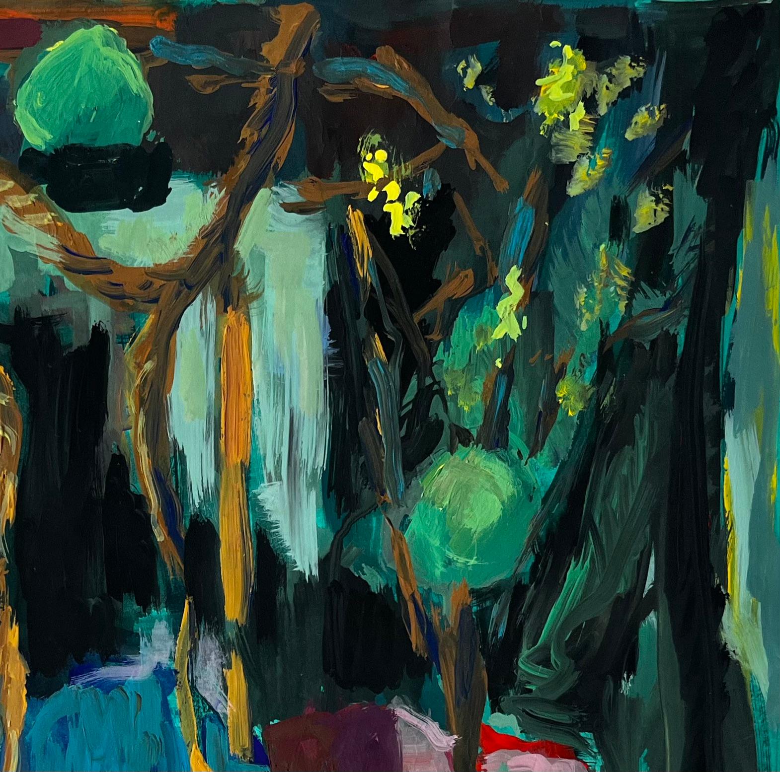 Titre : Nature morte abstraite avec théière, corde et orbes verts Gouache moderniste française
Guy Nicod (français 1923 - 2021) 
Gouache sur papier d'artiste, non encadrée
Taille : 19.25 x 22.5 pouces (hauteur x largeur)
Provenance : Succession