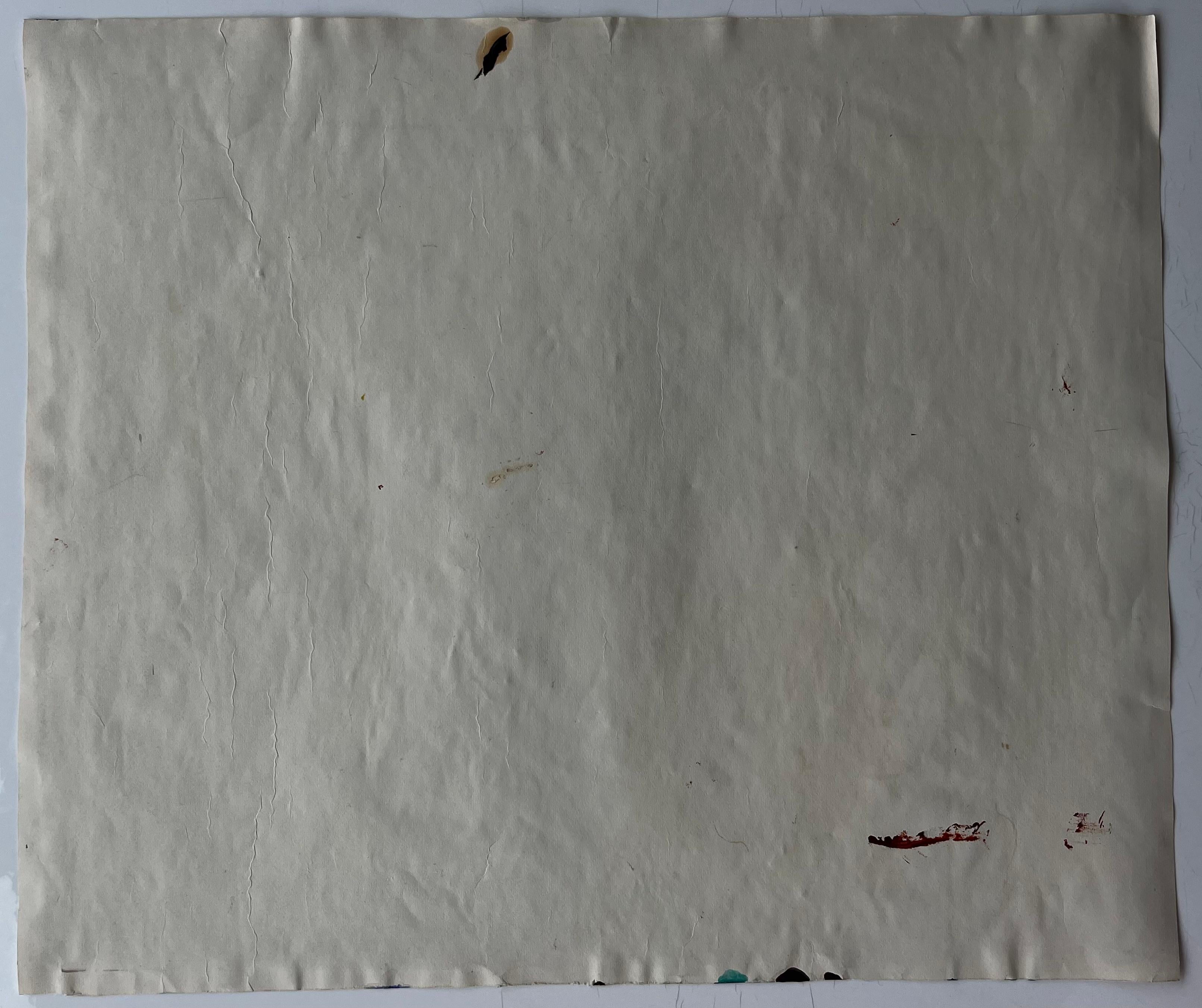 Nature morte abstraite avec théière, corde et orbes verts Gouache moderniste française en vente 3