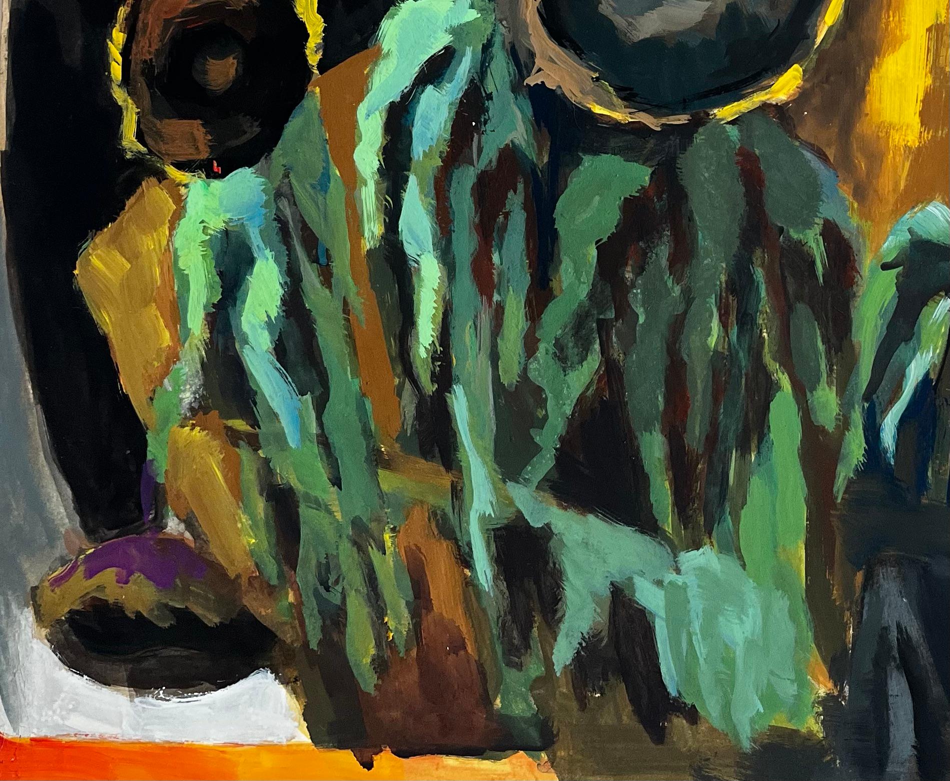 Titre : Nature morte abstraite aux tournesols Peinture à la gouache moderniste française
Guy Nicod (français 1923 - 2021) 
Gouache sur papier d'artiste, non encadrée
Taille : 19.75 x 24.25 pouces (hauteur x largeur)
Provenance : Succession