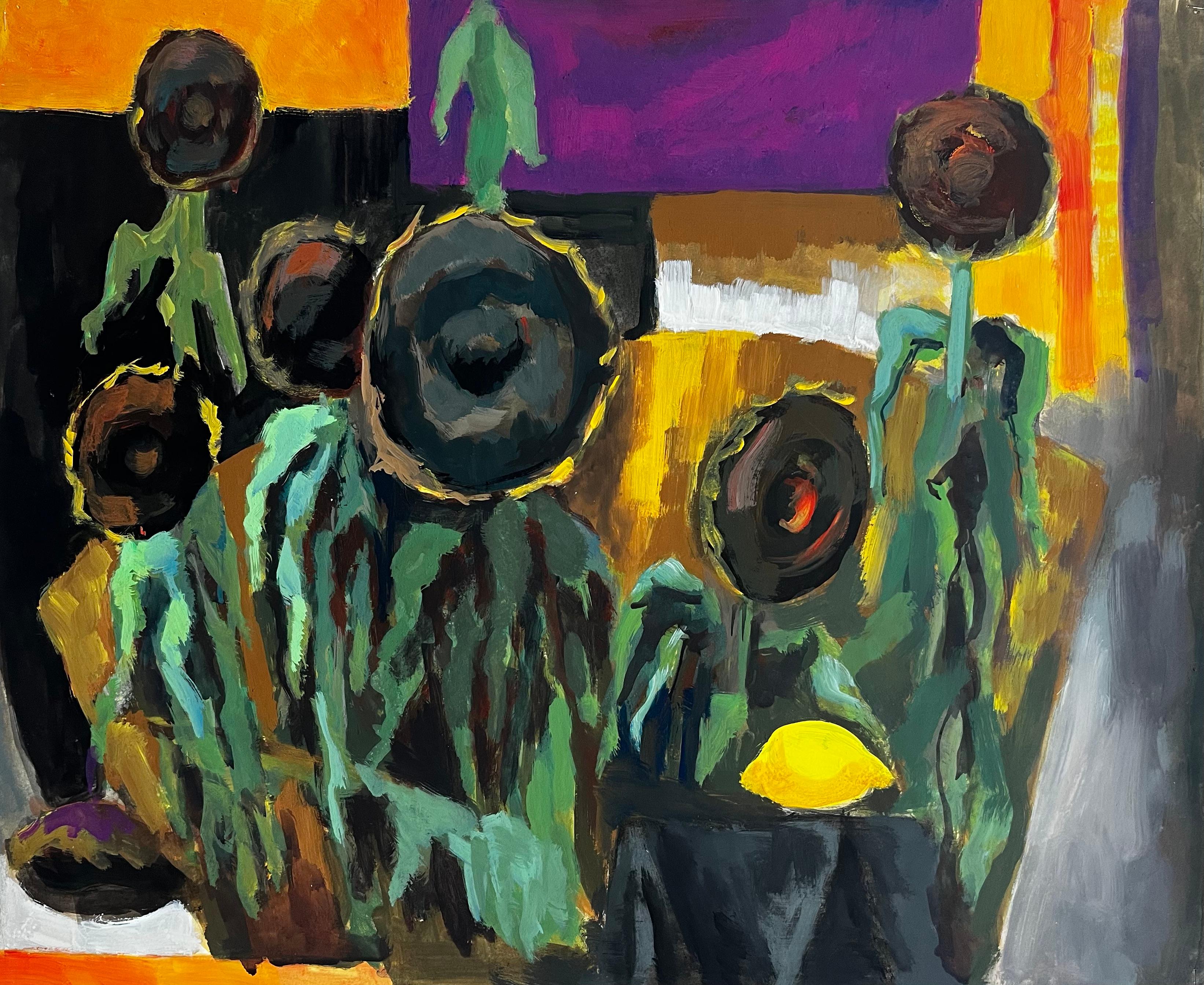 Abstrakte Sonnenblumen Stillleben Französisch Modernist Gouache Malerei