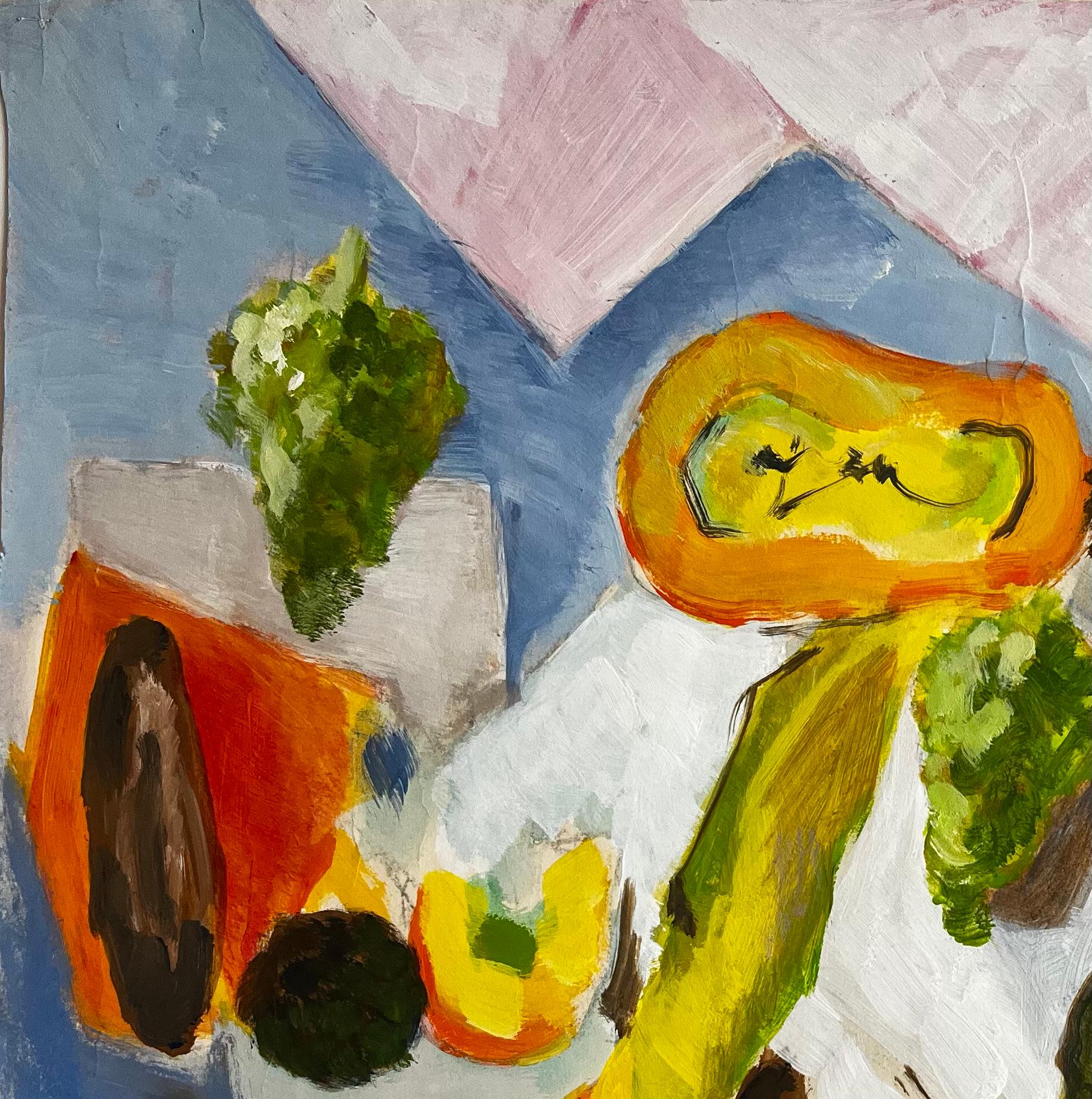 Titre : Nature morte abstraite de légumes avec courges, brocolis et courgettes Gouache
Guy Nicod (français 1923 - 2021) 
Gouache et peinture à l'huile sur papier d'artiste, non encadré
Taille : 19.75 x 24 pouces (hauteur x largeur)
Provenance :