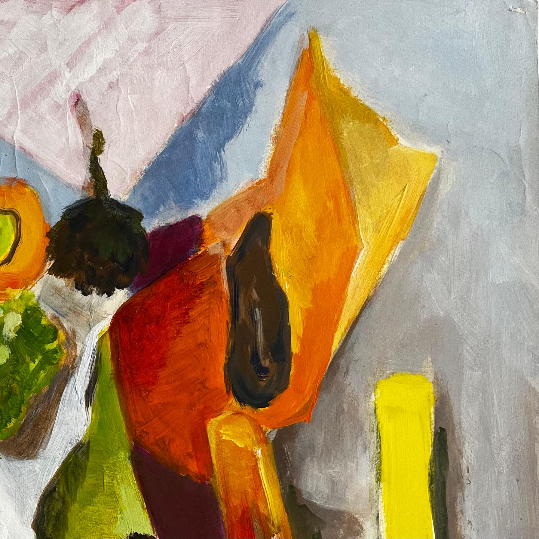 Nature morte abstraite aux légumes, courges, brocolis et courgettes Gouache en vente 1