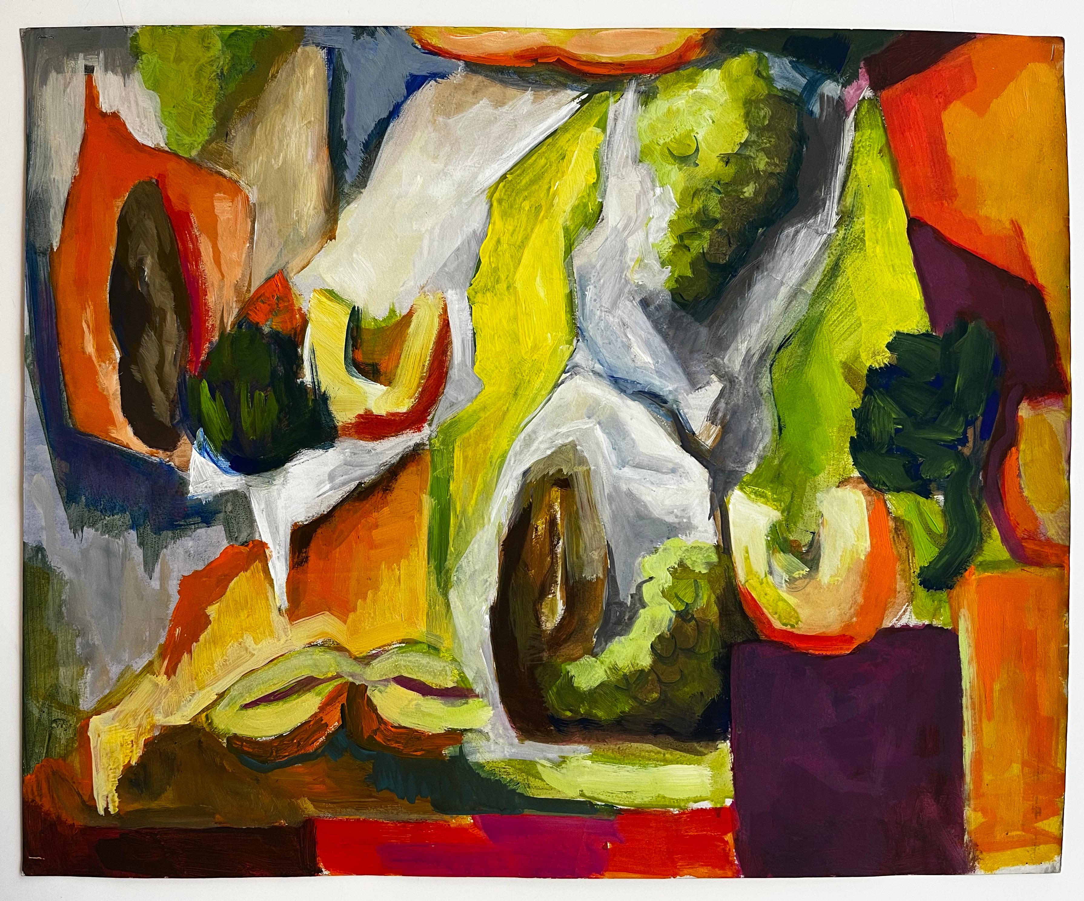 Nature morte végétale abstraite avec courge, melon et Greene & Greene Gouache - Painting de Guy Nicod