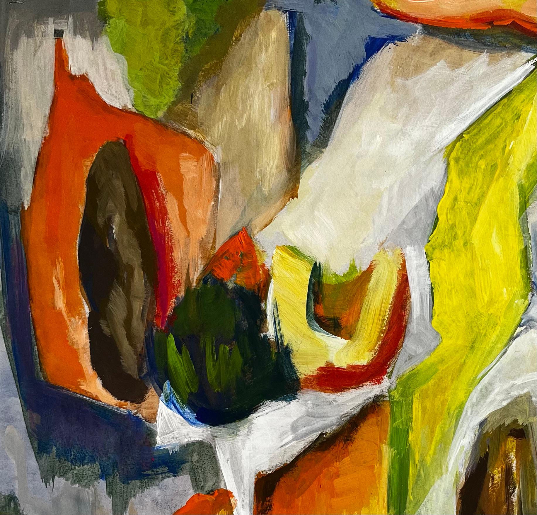 Nature morte végétale abstraite avec courge, melon et Greene & Greene Gouache - Moderne Painting par Guy Nicod