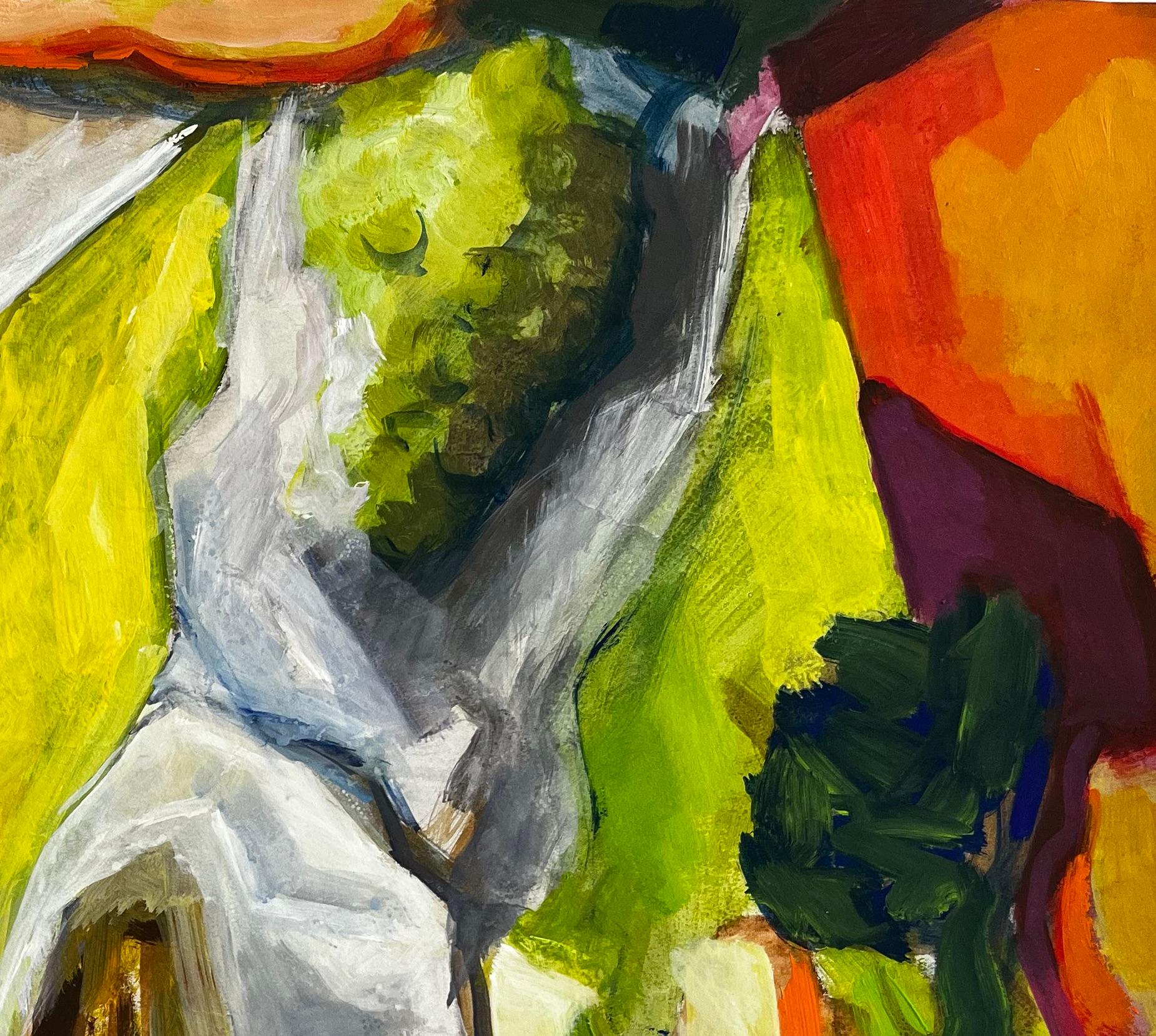 Nature morte végétale abstraite avec courge, melon et Greene & Greene Gouache - Marron Still-Life Painting par Guy Nicod