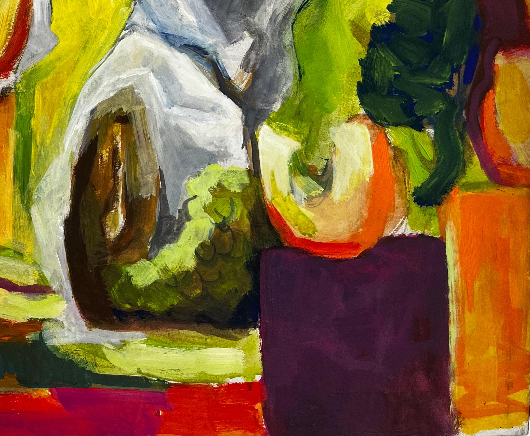 Titre : Nature morte végétale abstraite avec courge, melon et verdure Gouache
Guy Nicod (français 1923 - 2021) 
Gouache sur papier d'artiste, non encadrée
Taille : 19.75 x 24.25 pouces (hauteur x largeur)
Provenance : Succession d'Artistics,