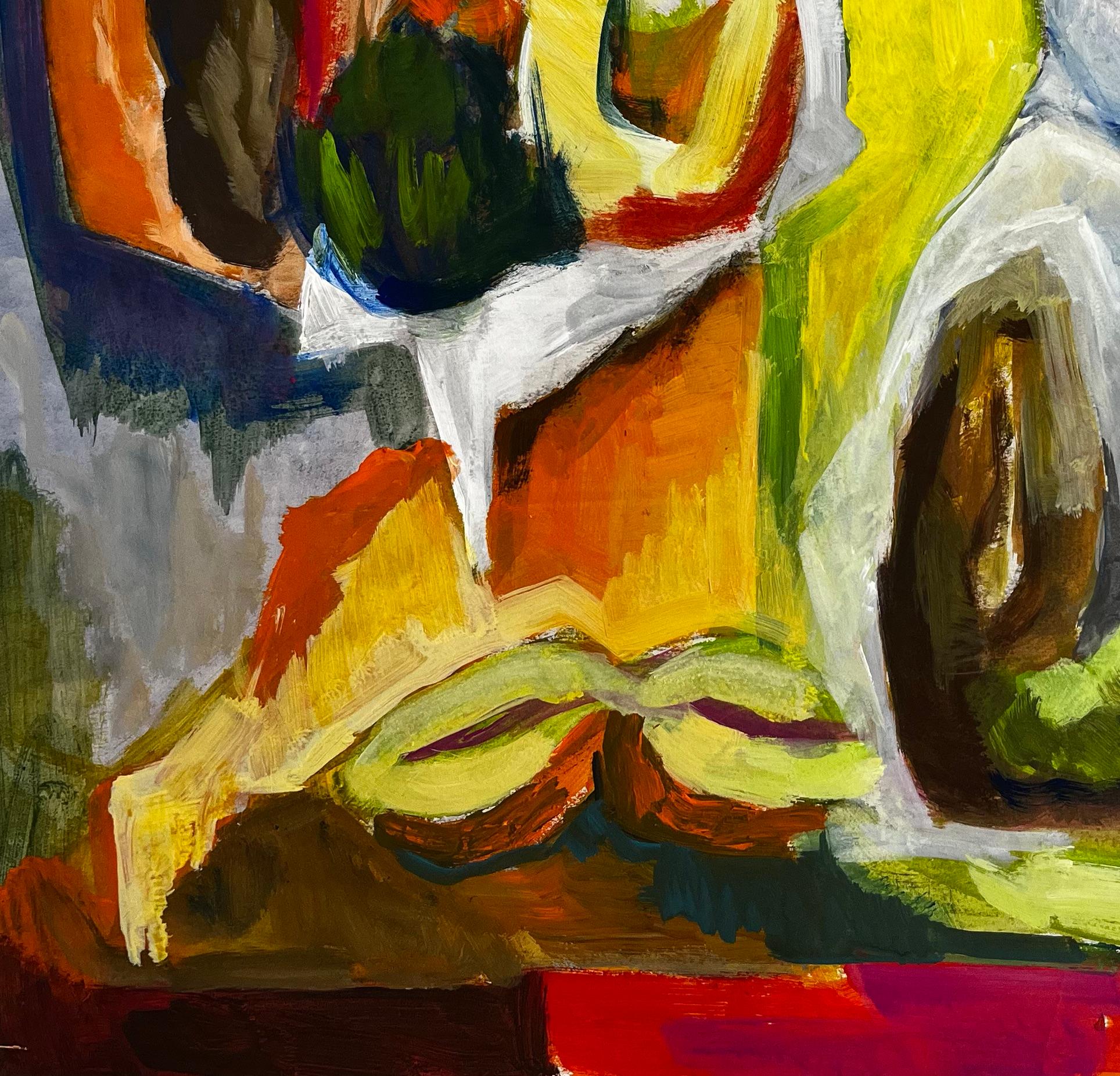 Nature morte végétale abstraite avec courge, melon et Greene & Greene Gouache en vente 1