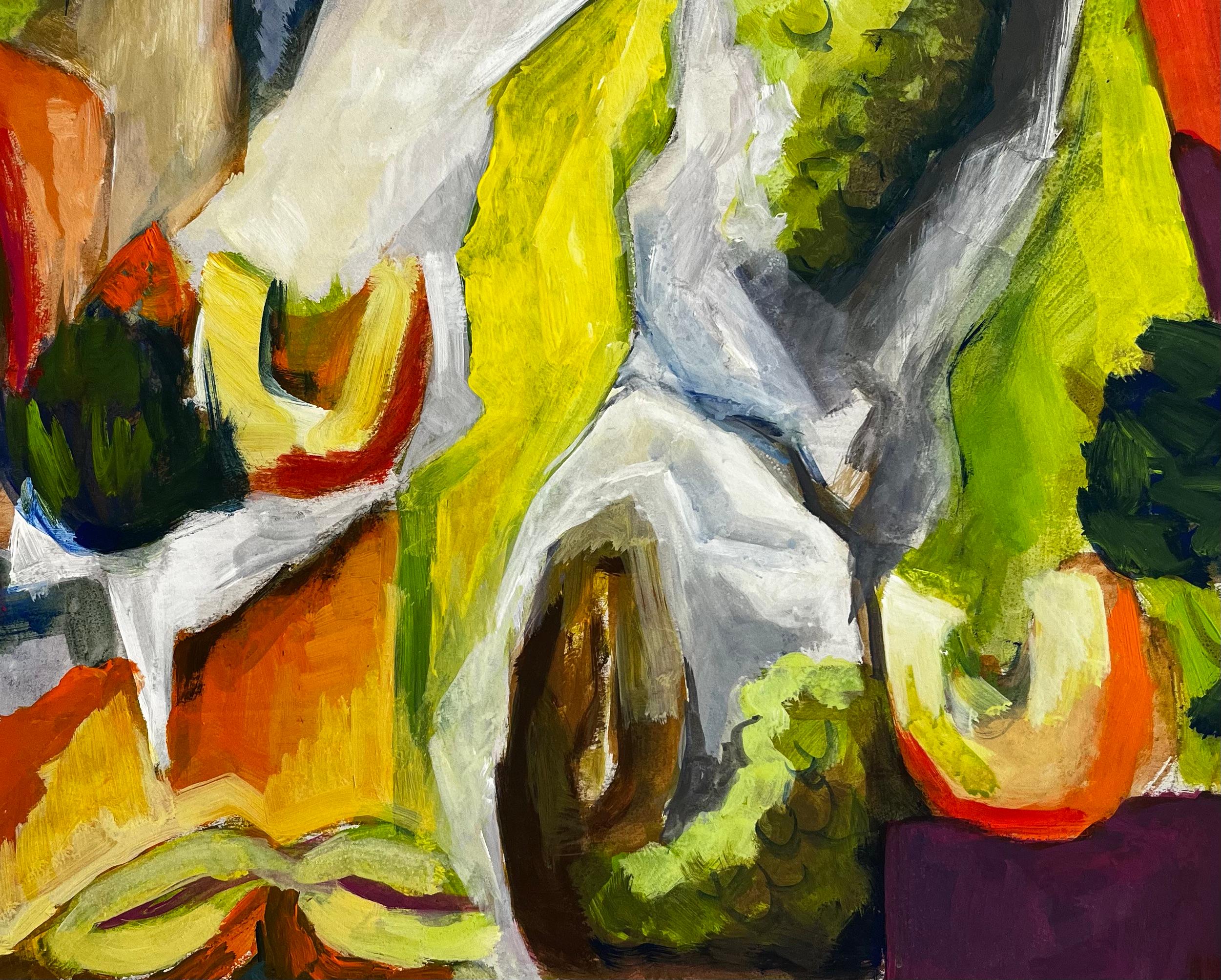 Nature morte végétale abstraite avec courge, melon et Greene & Greene Gouache en vente 2