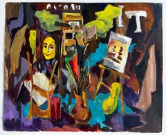 Artist Studio Interior with Easels Portraits and Painting Tools French Modernist