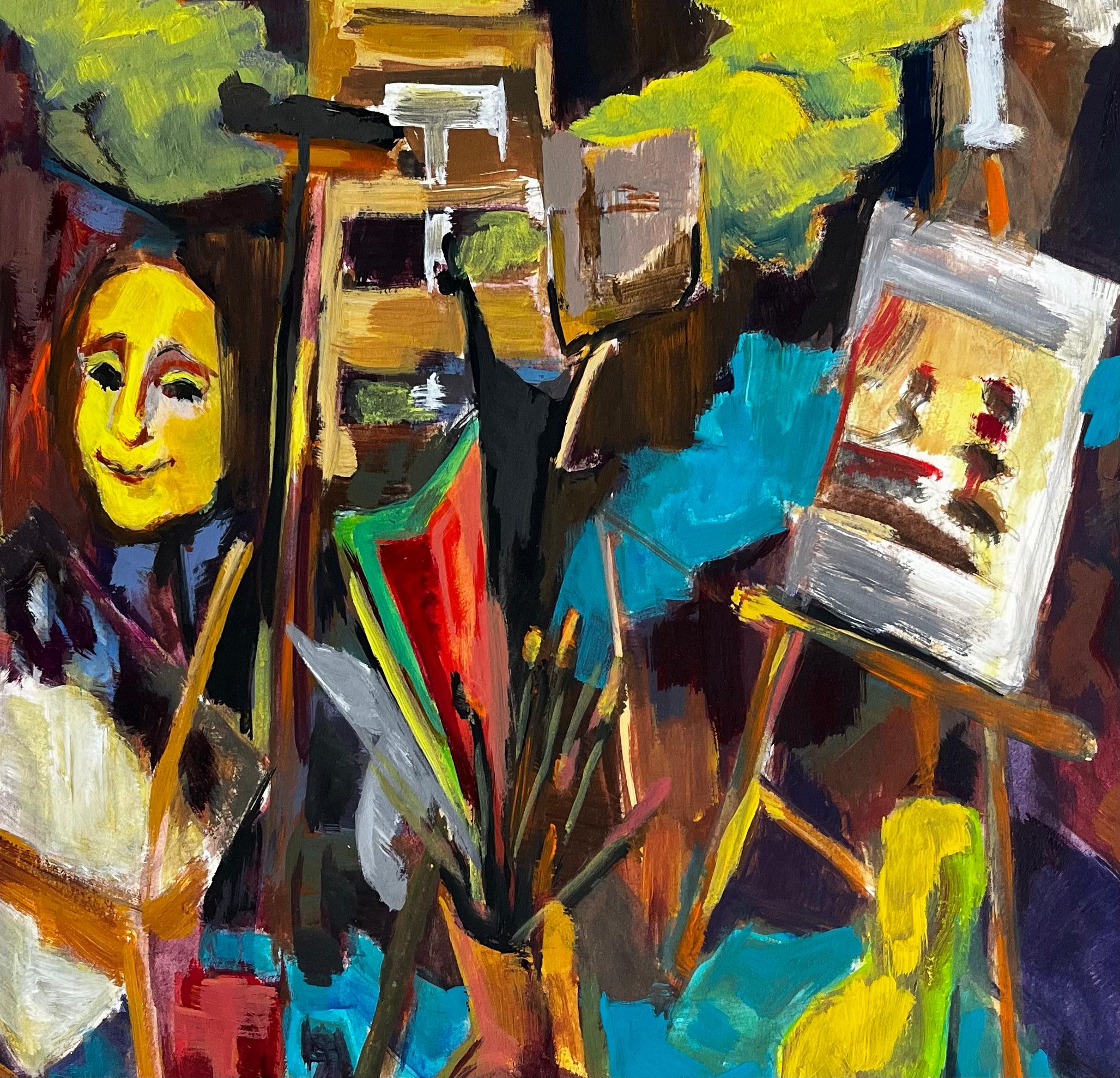 Intérieur de Studio d'artiste avec chevalets, portraits et outils de peinture Moderniste français en vente 2