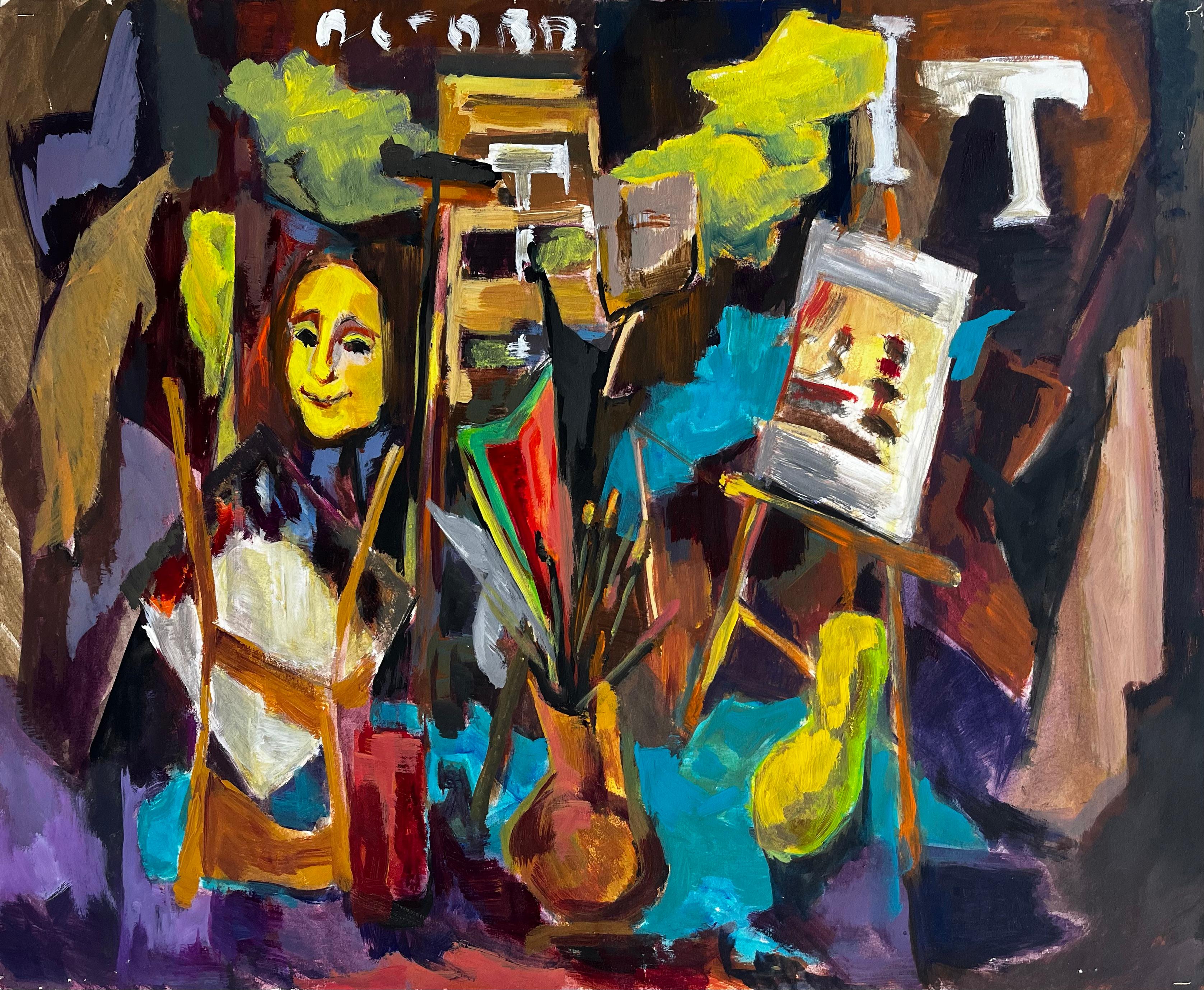 Künstler Studio Interieur mit Staffeleien Porträts und Malerei Werkzeuge Französisch Modernist